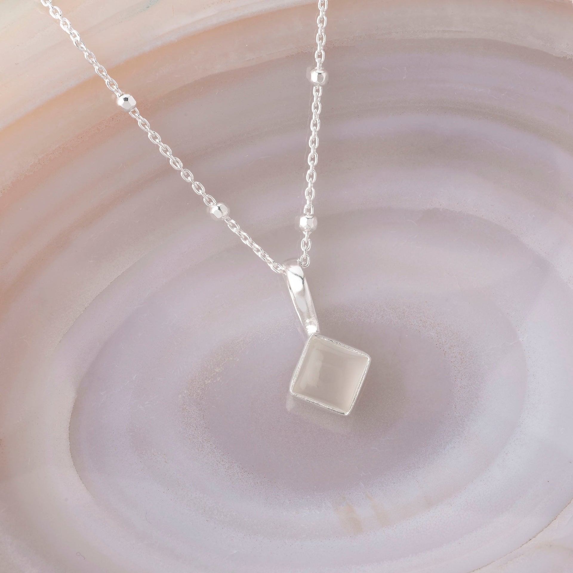Diamond Moonstone Necklace Birthstone June Sterling Silver