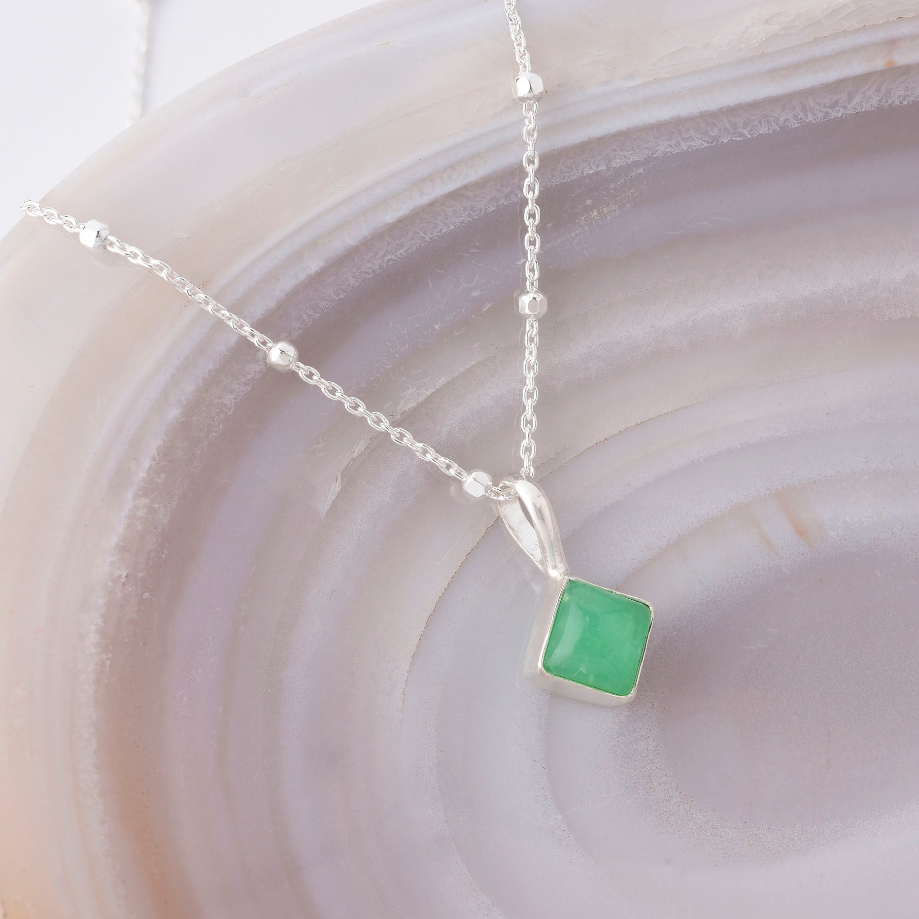 Diamond Chrysoprase Necklace Birthstone May Sterling Silver