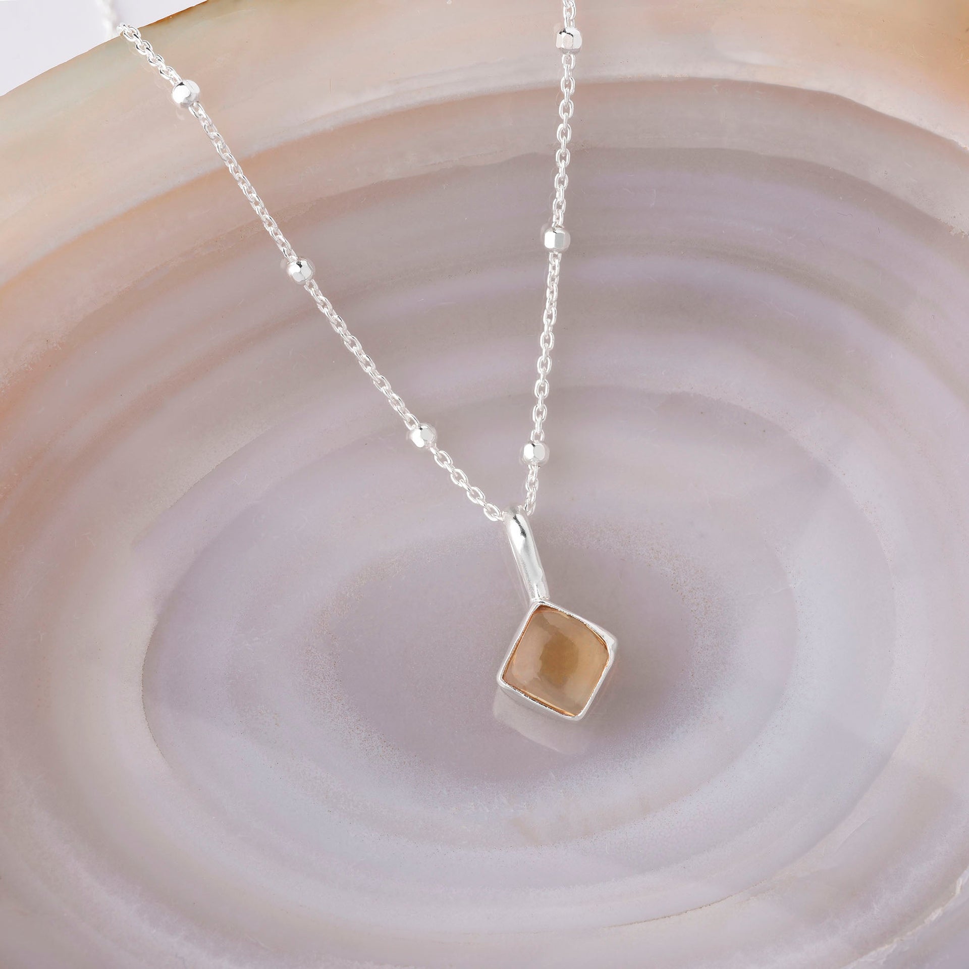 Diamond Citrine Necklace Birthstone November Sterling Silver