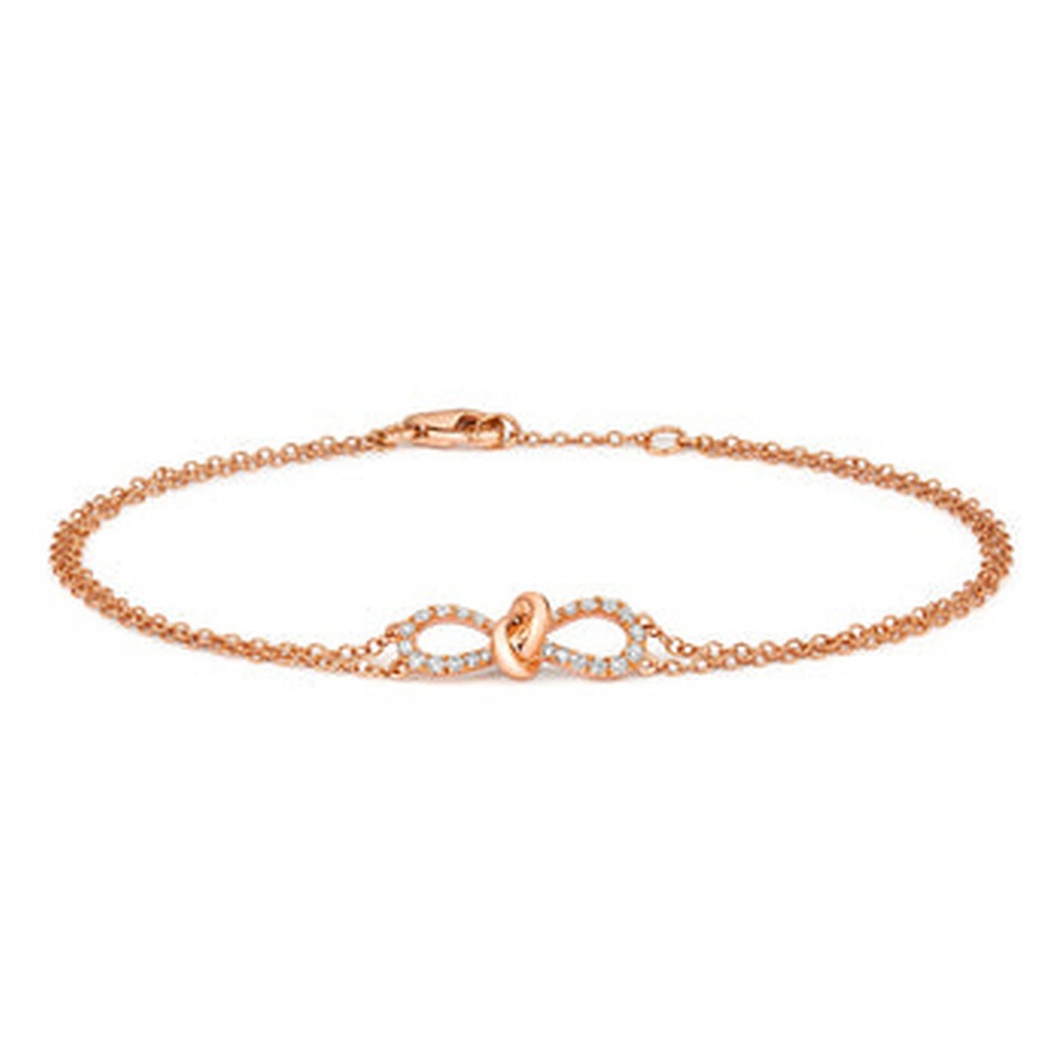 Diamond Ribbon Bow Bracelet In Rose Gold Chain