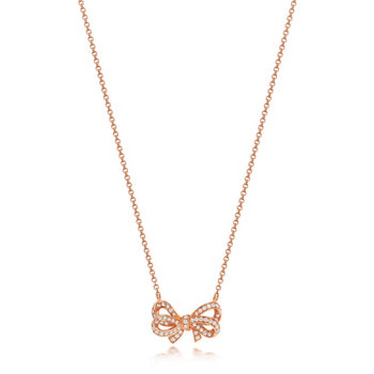 Diamond Ribbon Bow Necklace In Rose Gold
