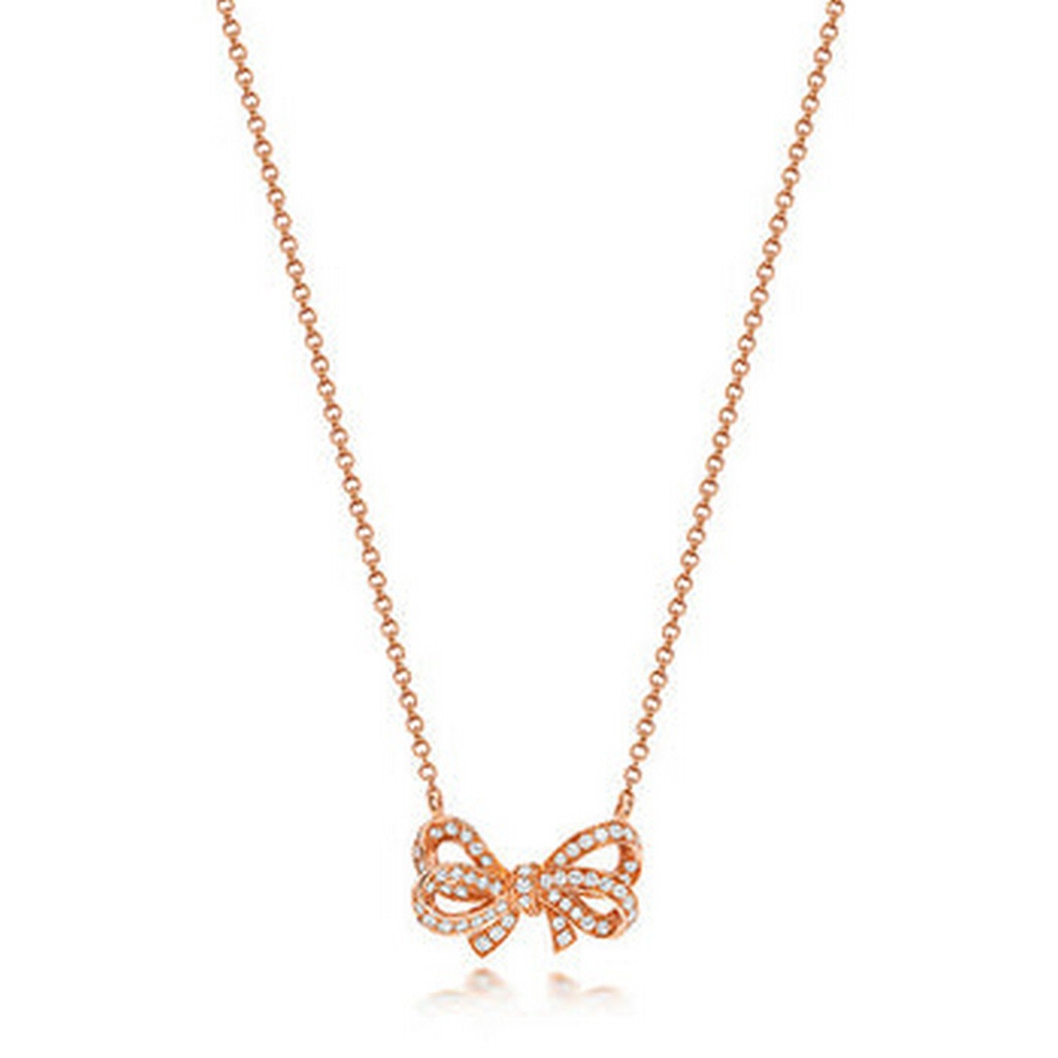 Diamond Ribbon Bow Necklace In Rose Gold