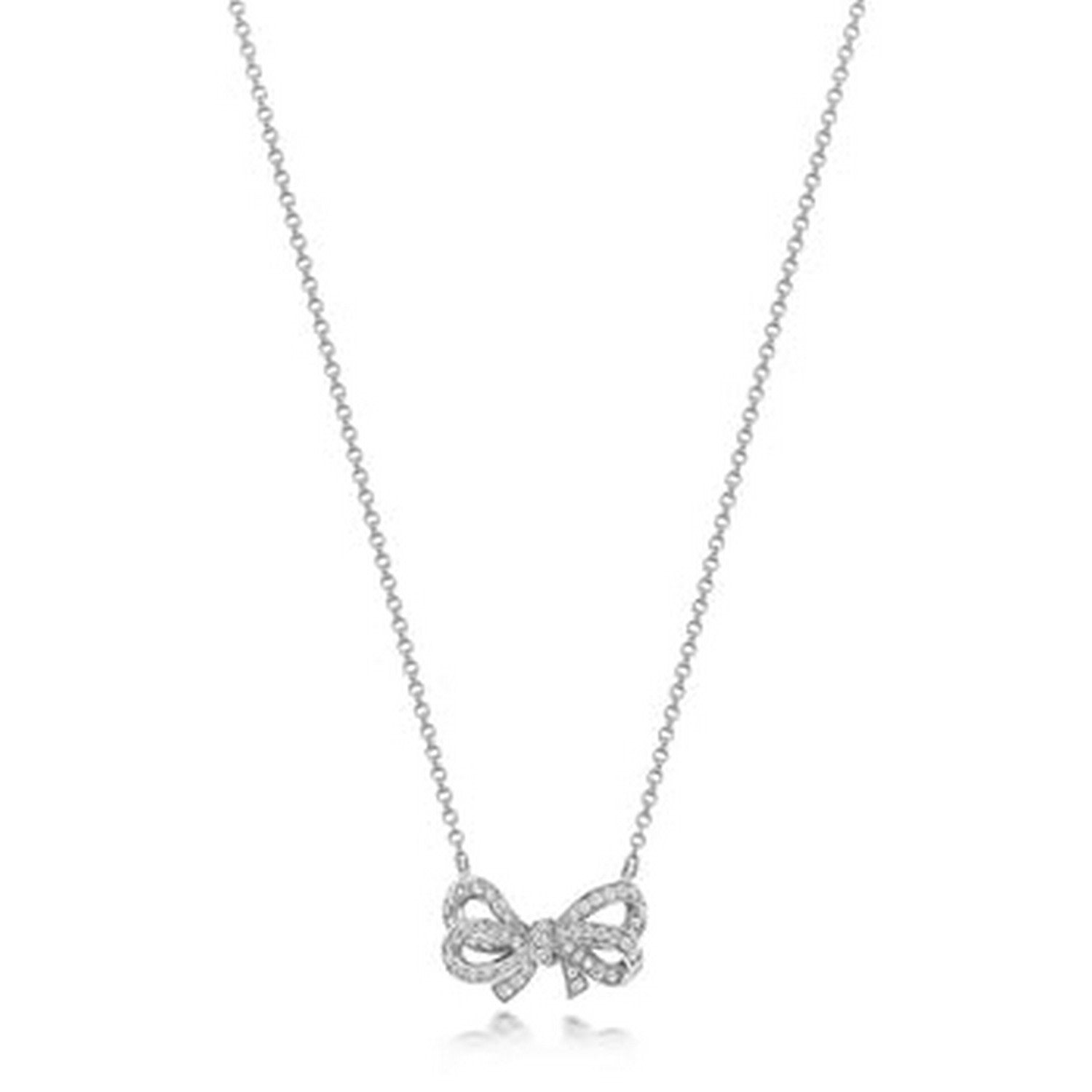 Diamond Bow Ribbon Necklace In White Gold Thirty Points
