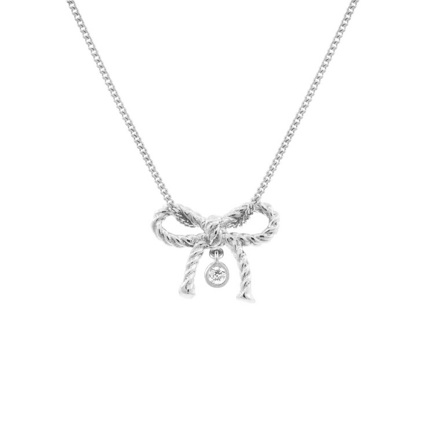 Diamond Bow Necklace - Silver