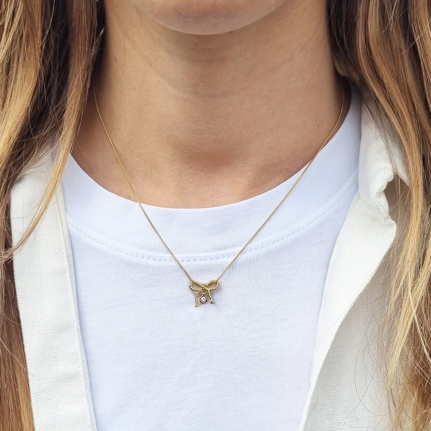 Diamond Bow Necklace - Silver