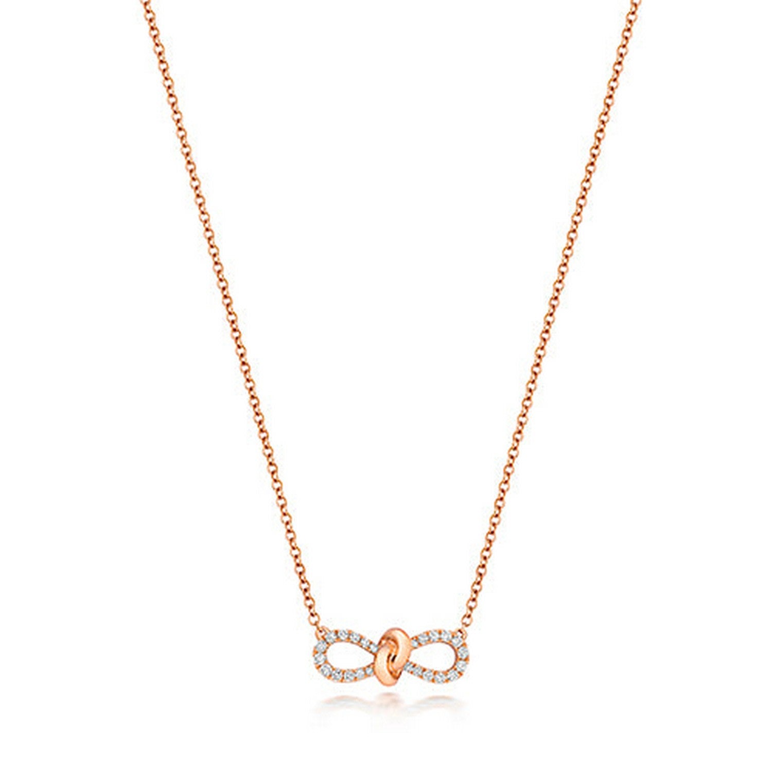 Diamond Bow Ribbon Necklace In Rose Gold