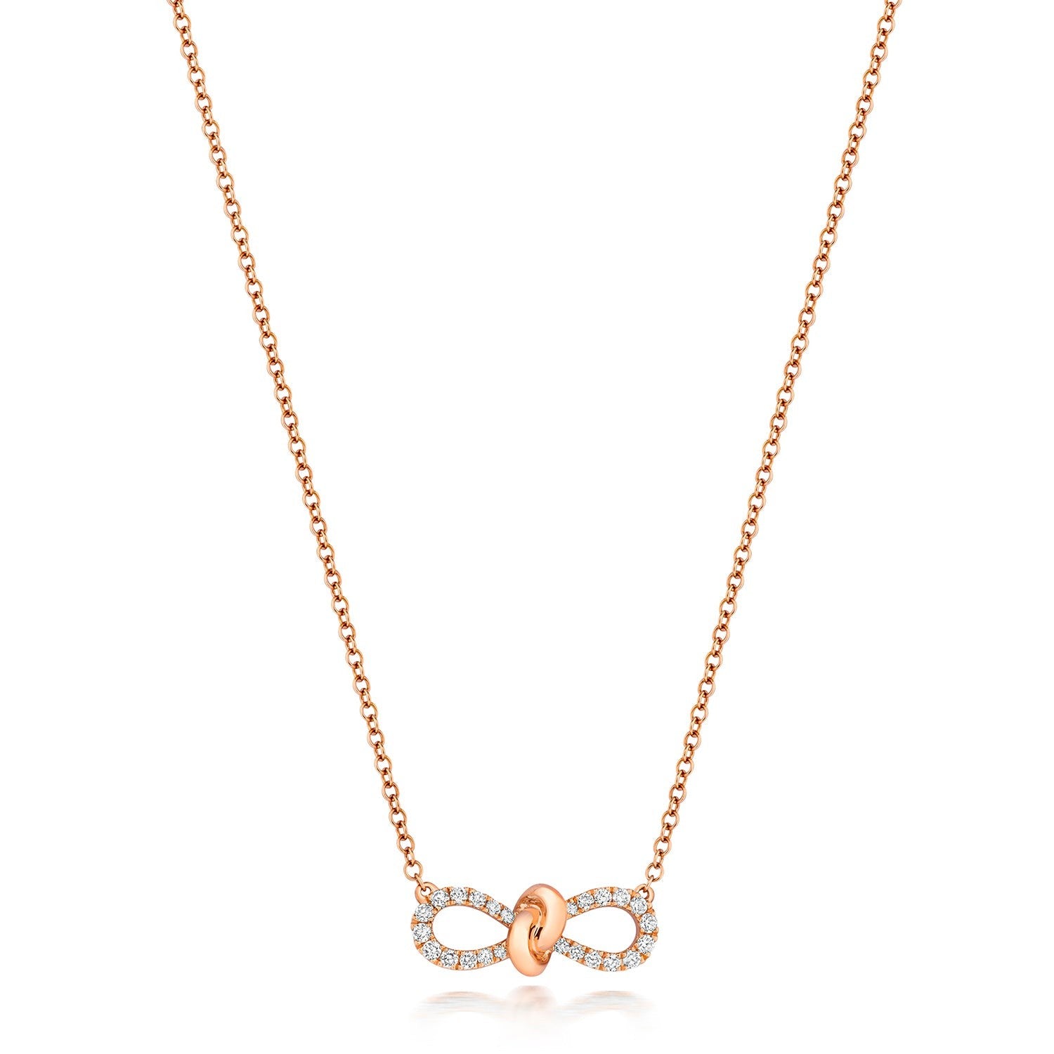 Diamond Bow Ribbon Necklace In Rose Gold