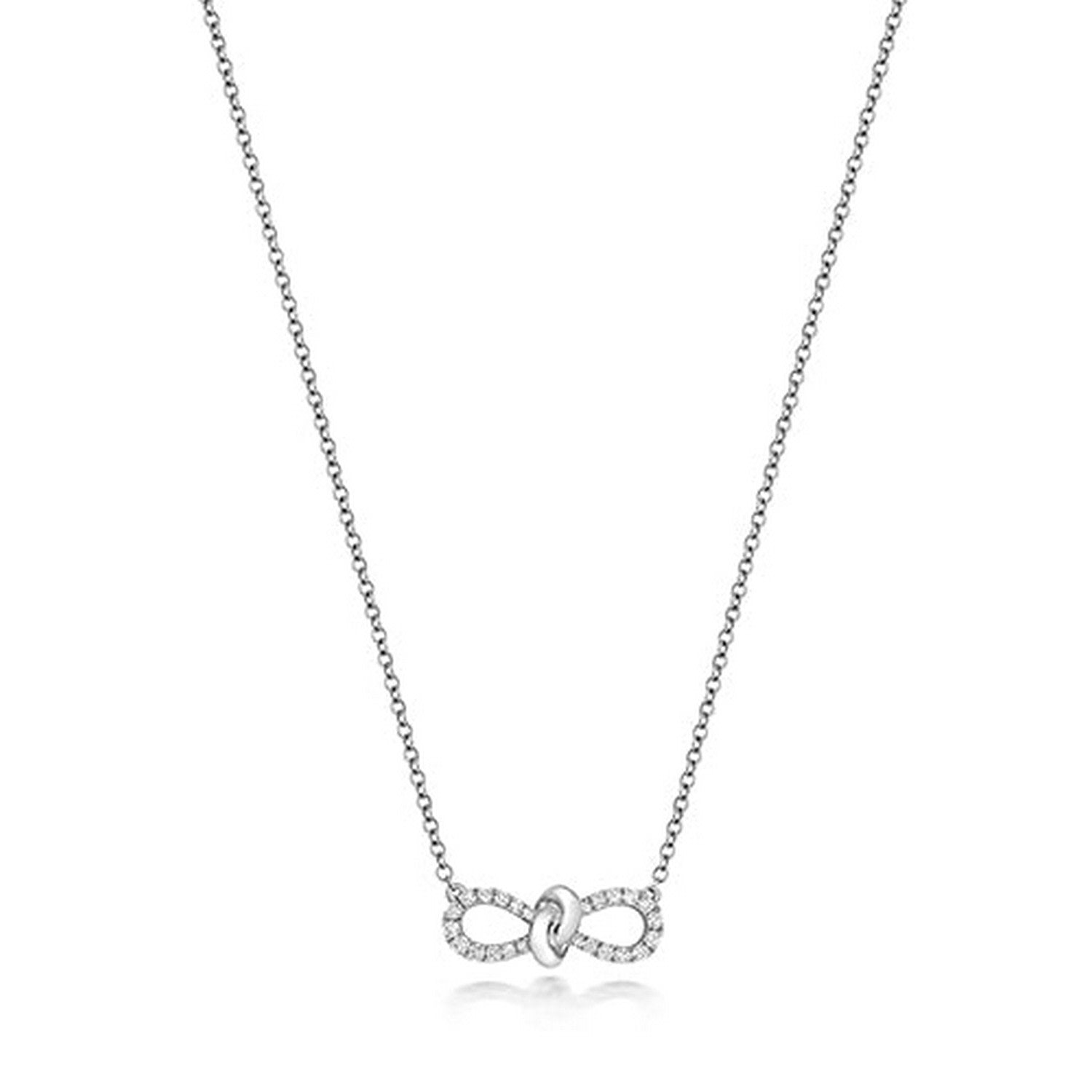 Diamond Bow Ribbon Necklace In White Gold