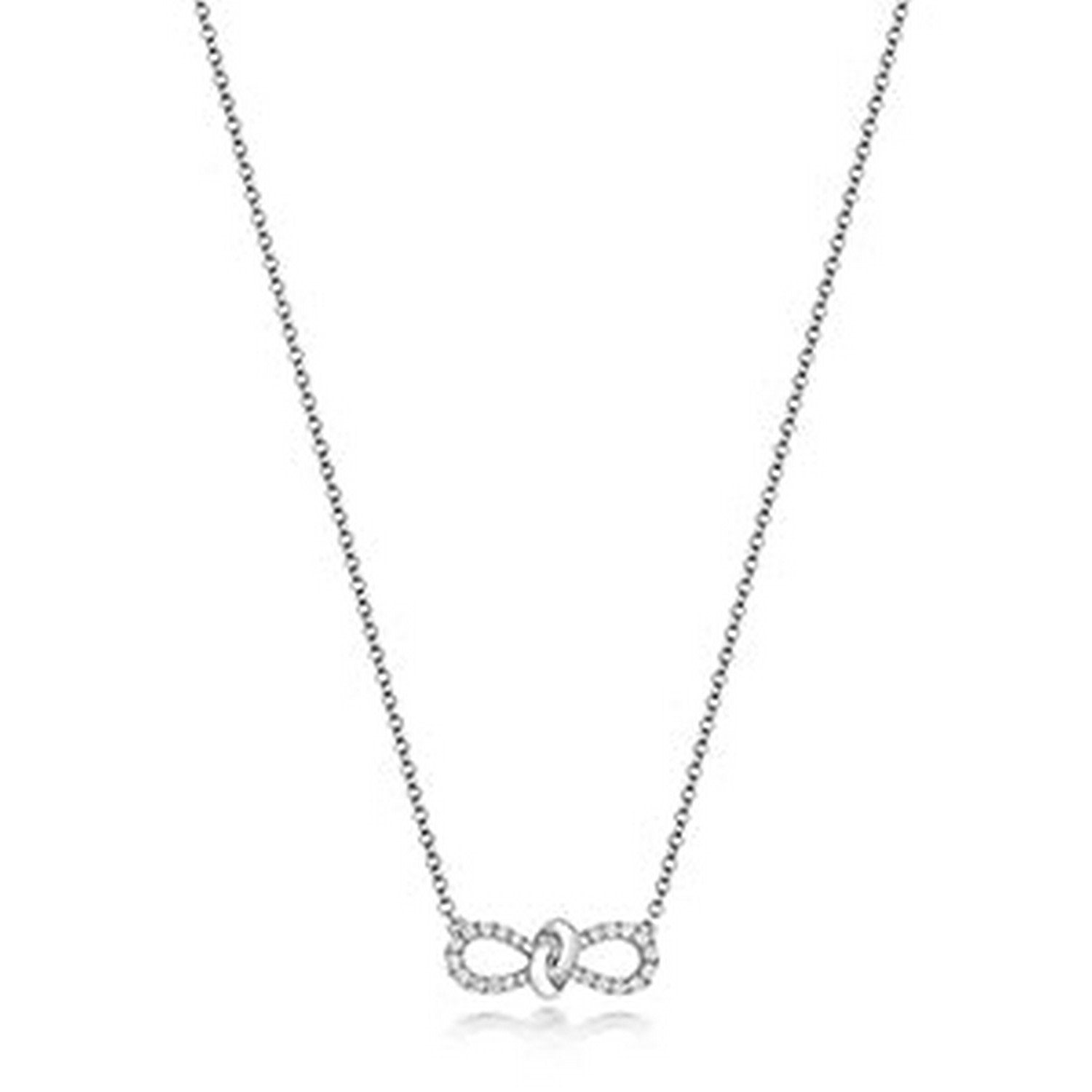Diamond Bow Ribbon Necklace In White Gold