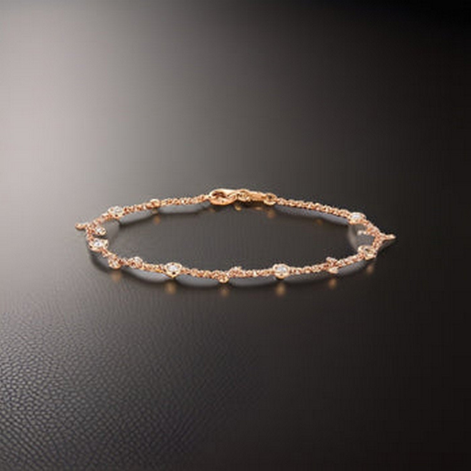 Diamond Bracelet Bezel And Charms Station Chain In 18Ct Rose Gold