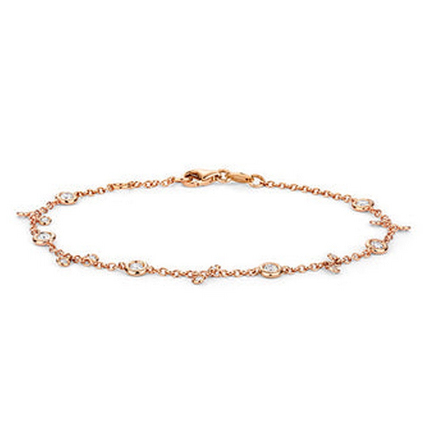 Diamond Bracelet Bezel And Charms Station Chain In 18Ct Rose Gold