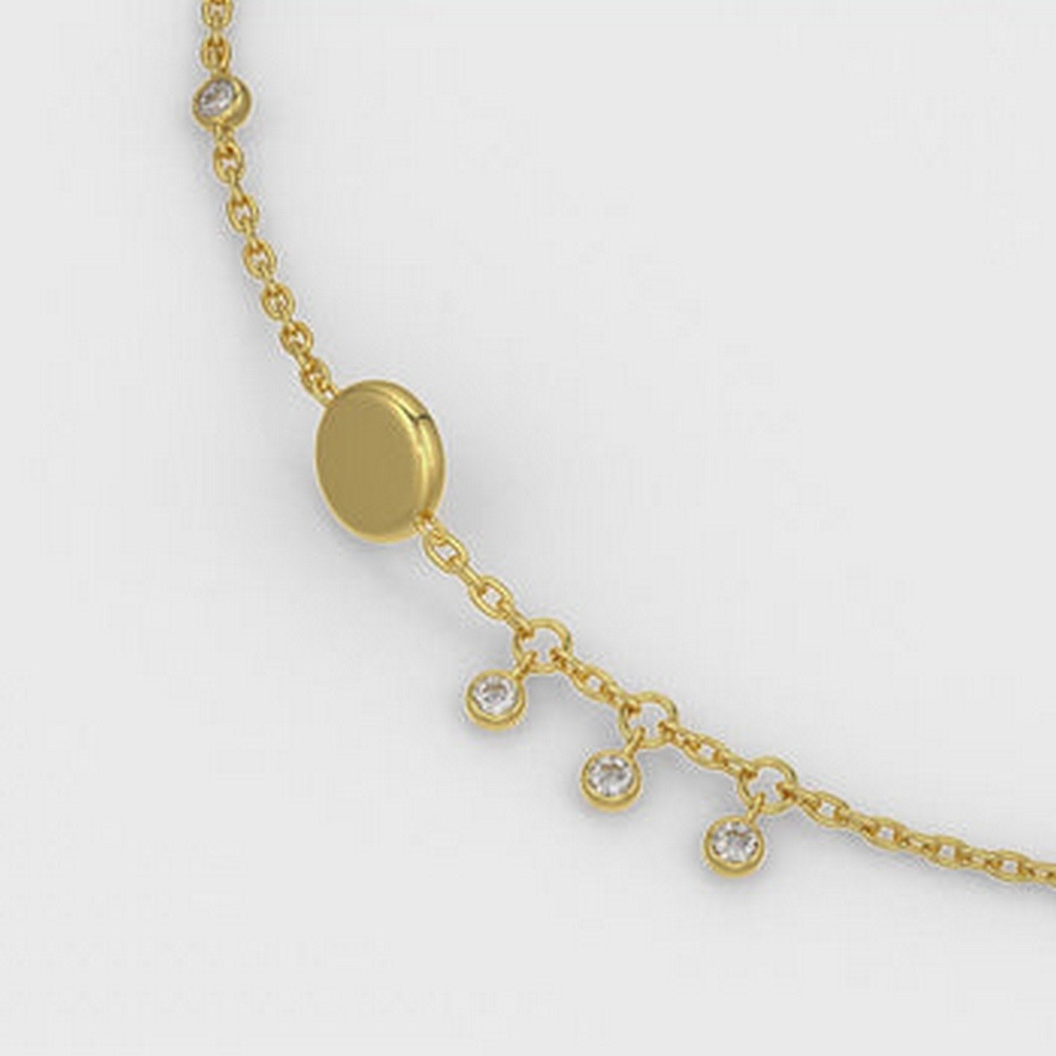Diamond Bracelet In Yellow Gold Charm Disc On Chain