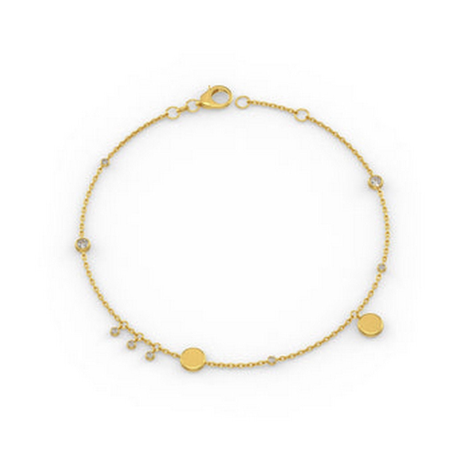 Diamond Bracelet In Yellow Gold Charm Disc On Chain