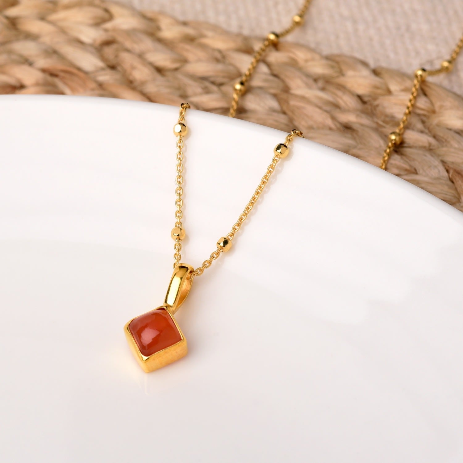 Diamond Carnelian Necklace Birthstone July Gold Plated Sterling Silver