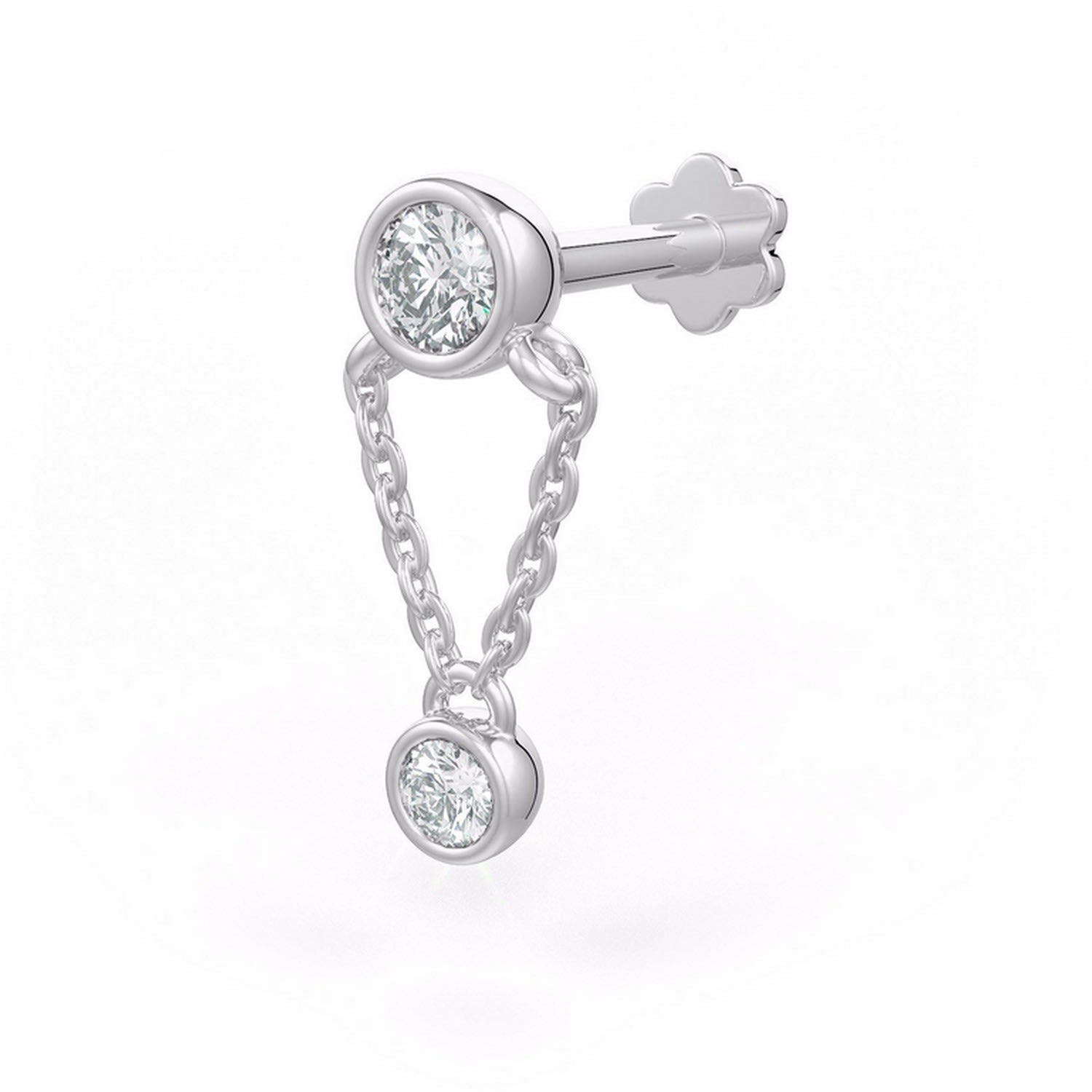 Diamond Cartilage Stud Chain Drop In White Gold Singular Earring