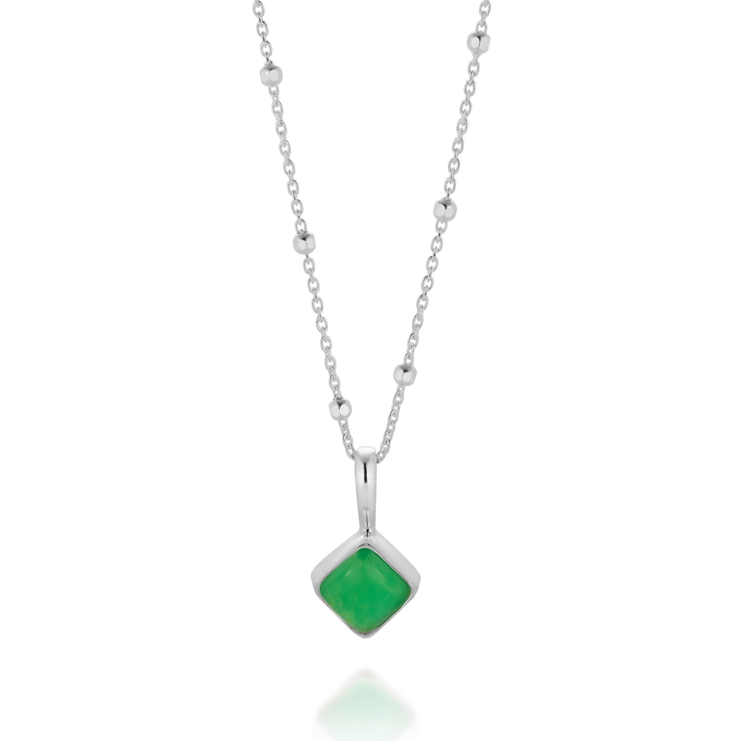 Diamond Chrysoprase Necklace Birthstone May Sterling Silver