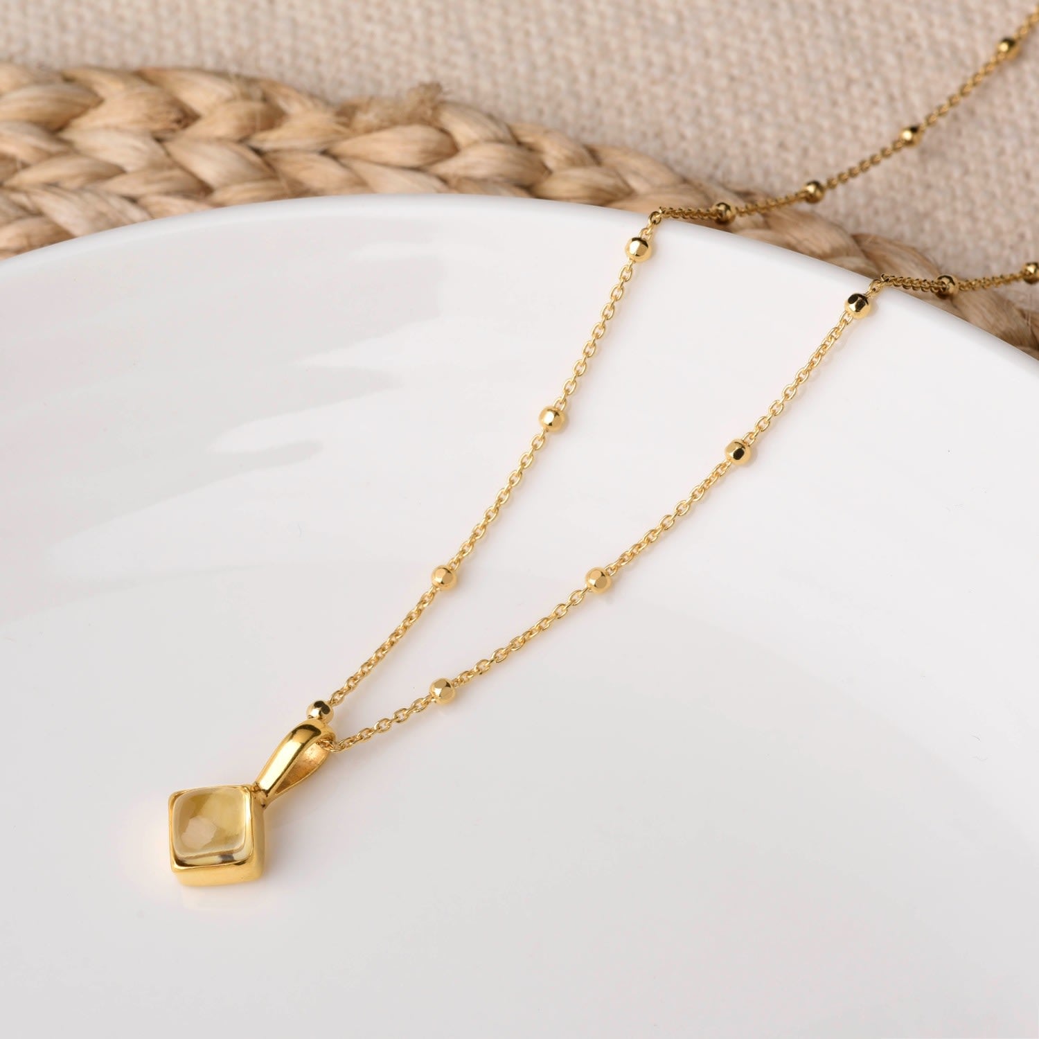 Diamond Citrine Necklace Birthstone November Gold Plated Sterling Silver