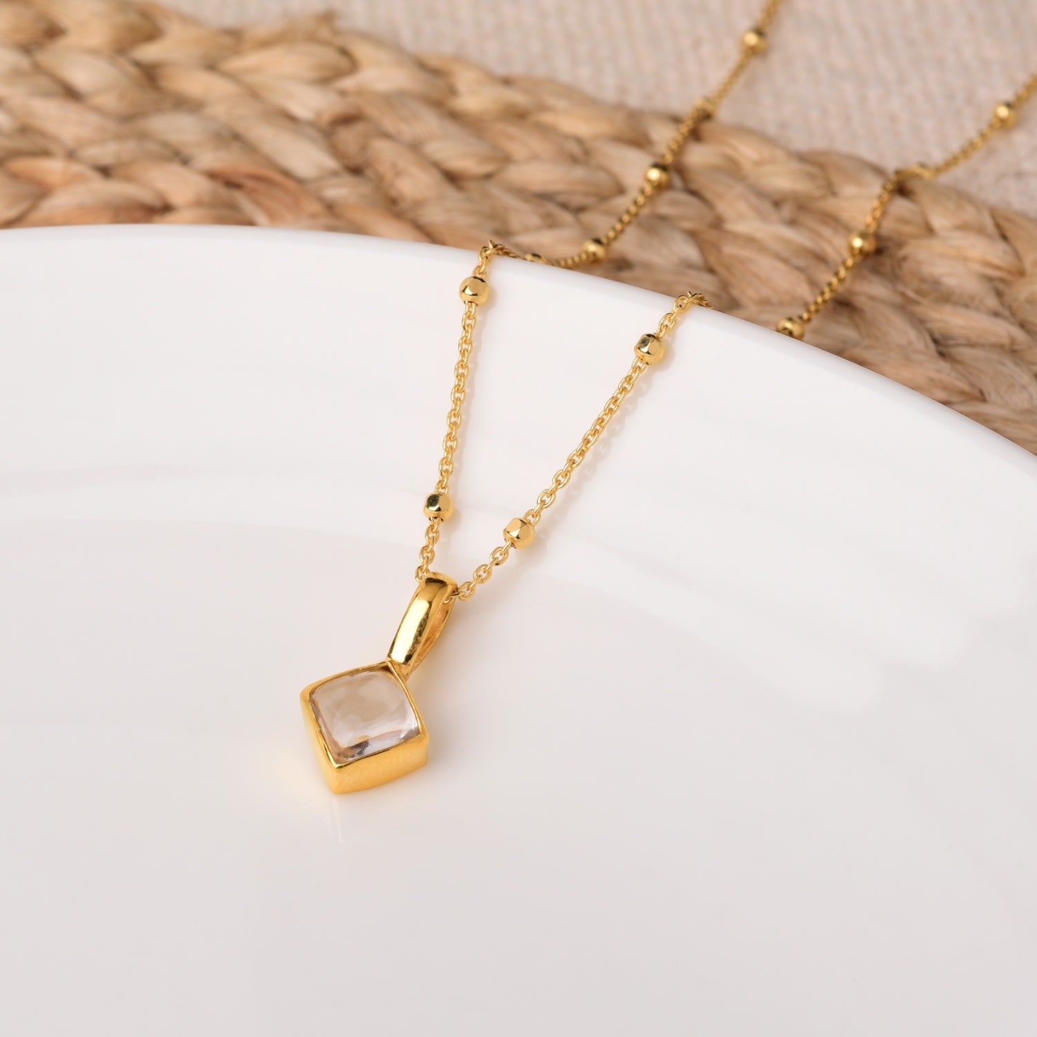 Diamond Crystal Birthstone April Necklace Gold Plated Sterling Silver