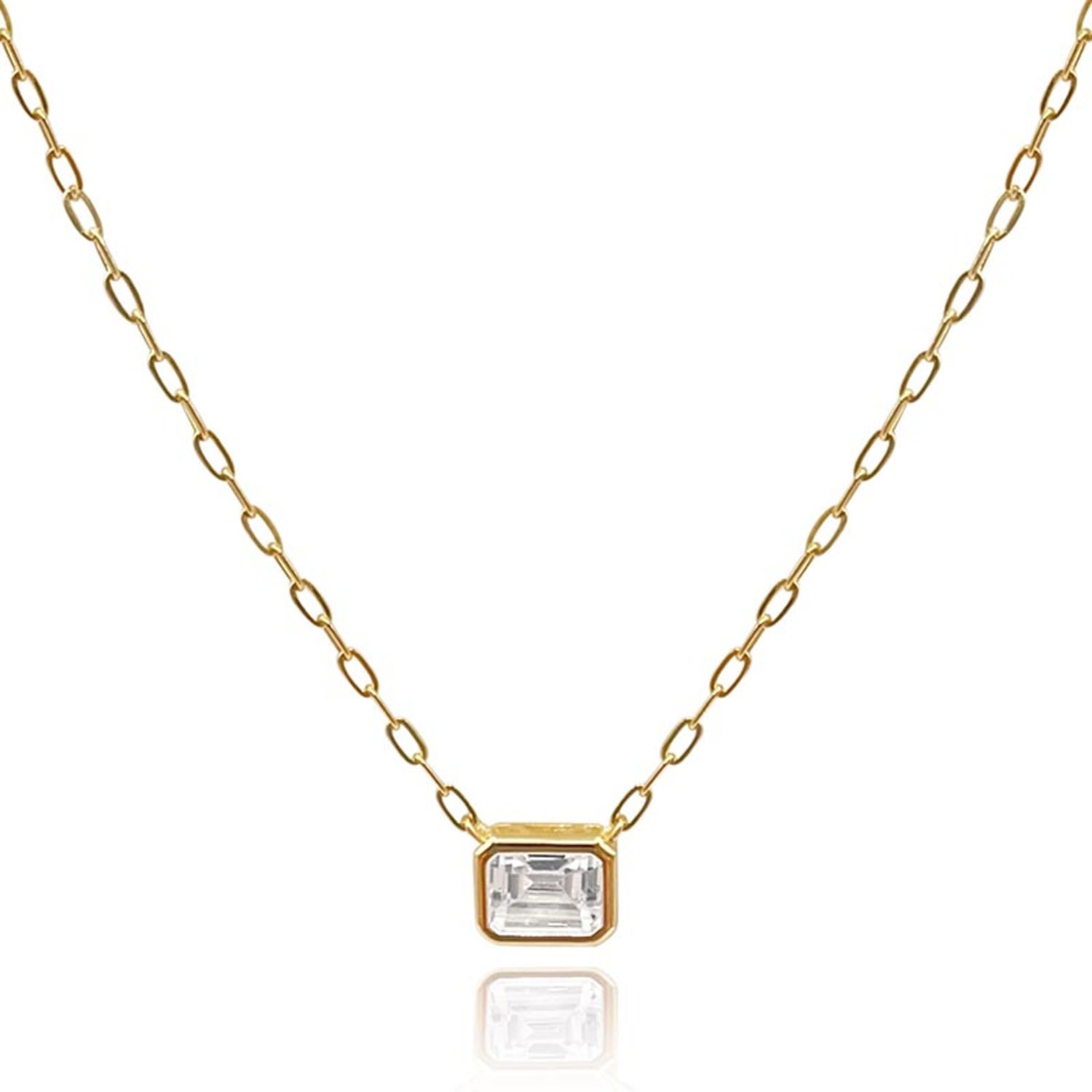 Diamond Cubic Zirconium Emerald Cut Pendant - Sterling Silver Vermeil Chain