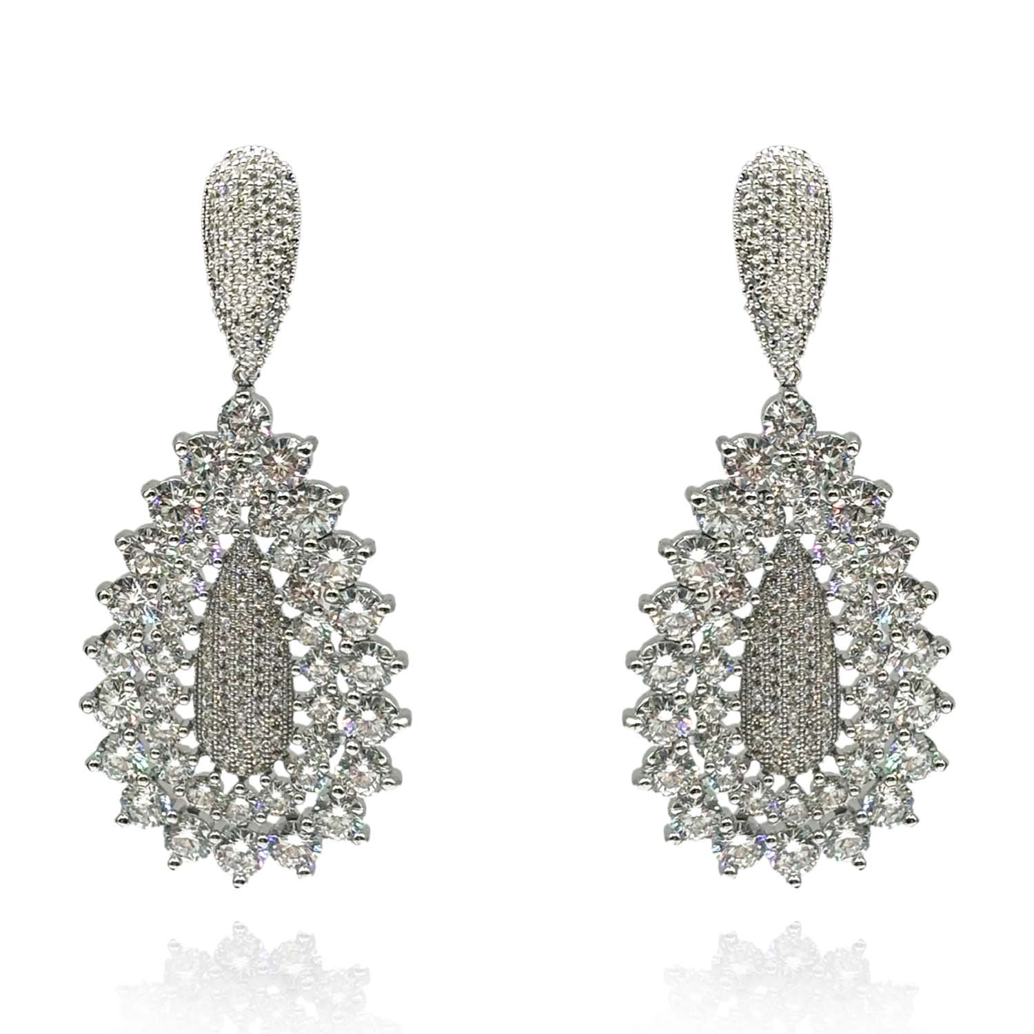 Diamond Cubic Zirconium Pave Pear Drop Earrings