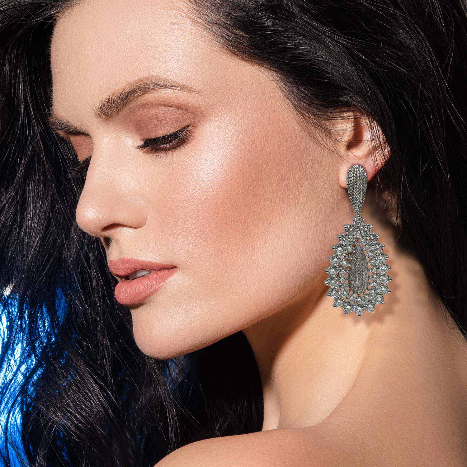 Diamond Cubic Zirconium Pave Pear Drop Earrings