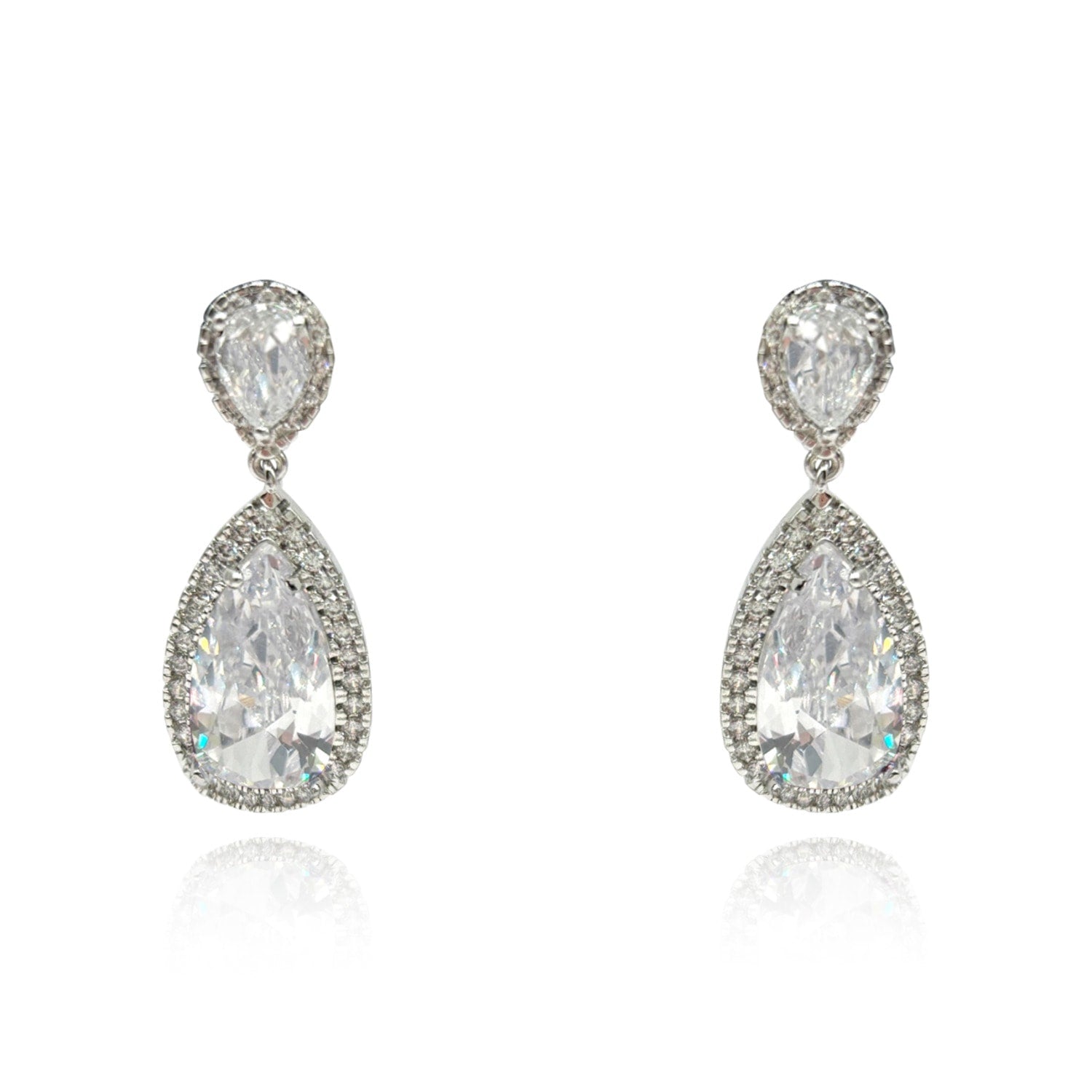 Diamond Cubic Zirconium Pear Shape Earrings