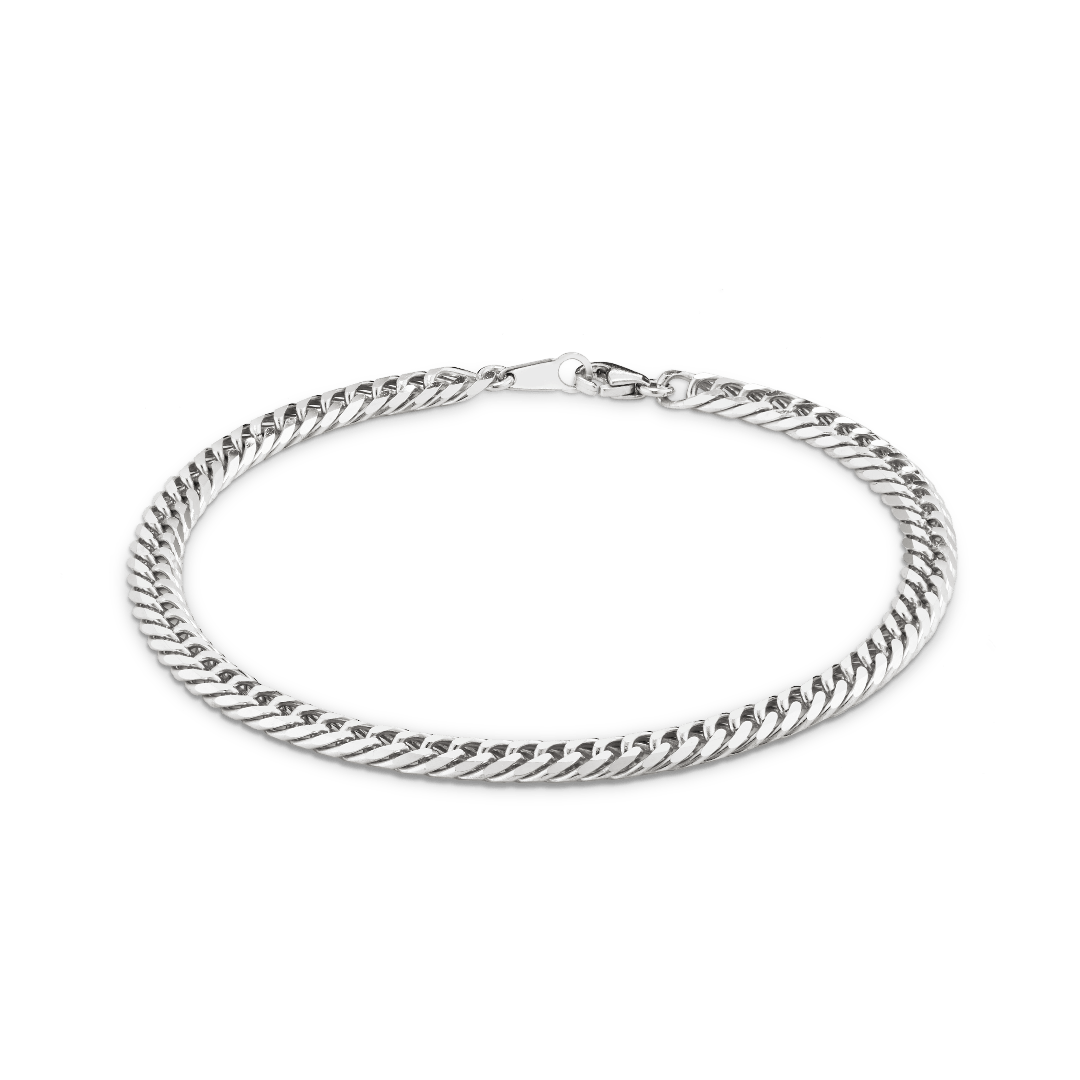 Platinum Diamond Cut Double Curb Chain Bracelet