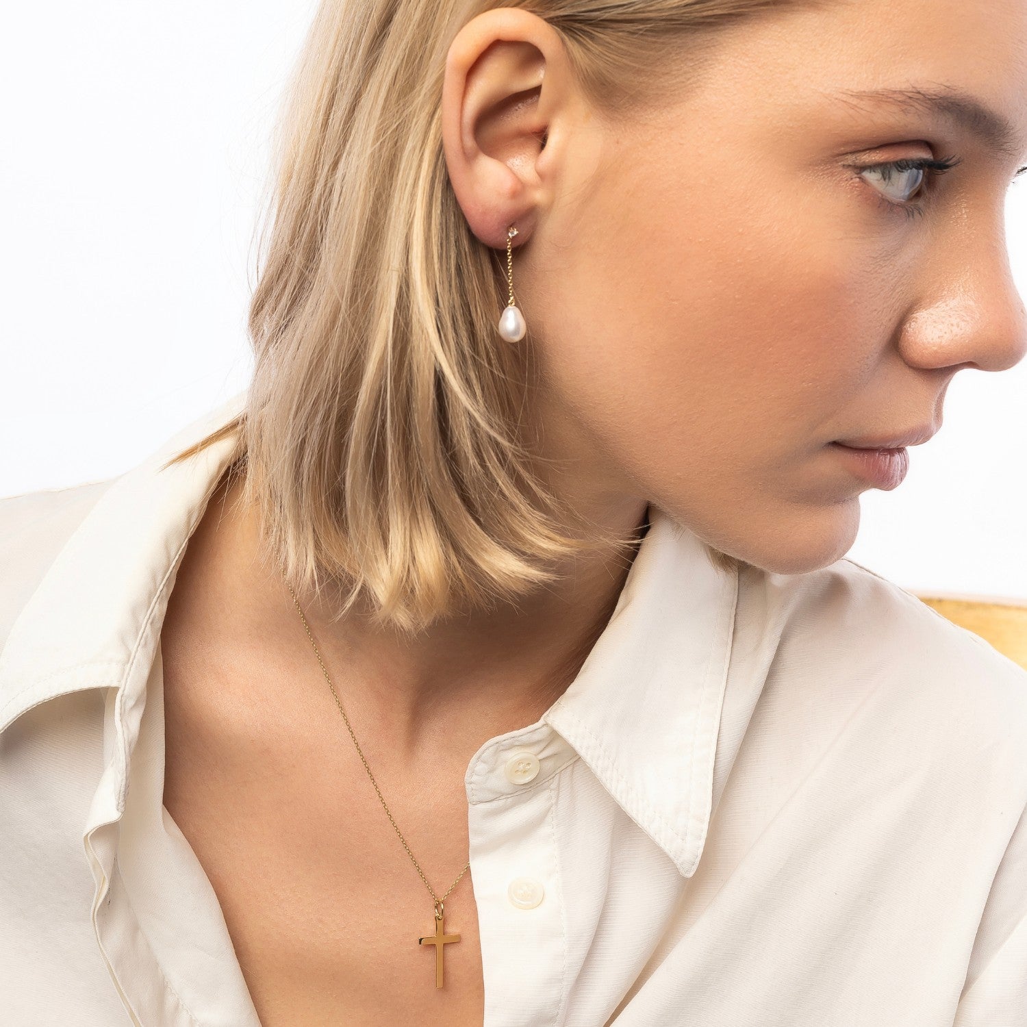 Diamond Drop Real Pearl Fine Earrings 14Ct Solid Gold