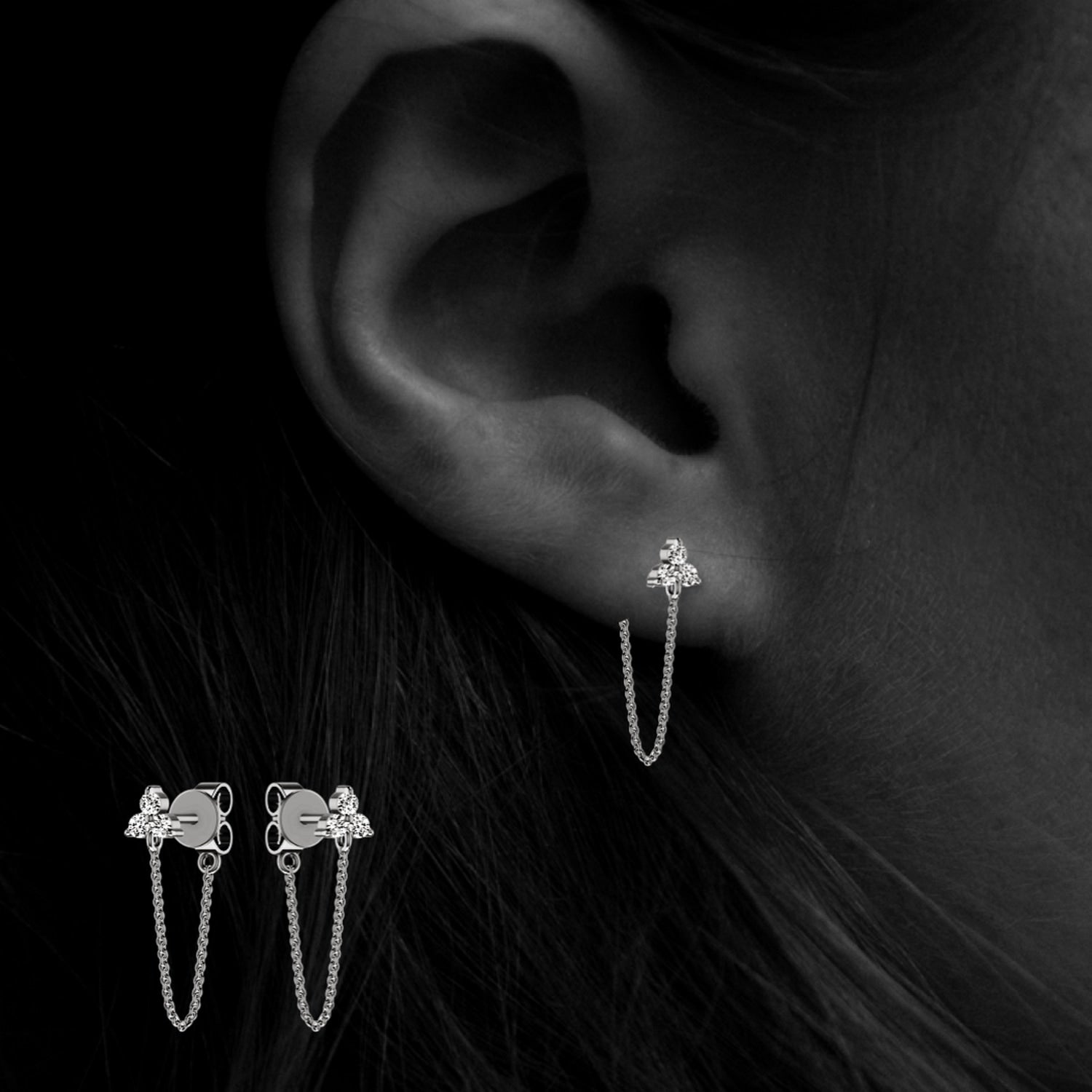 Diamond Earrings In White Gold Trilogy Chain Wrap Around Drop