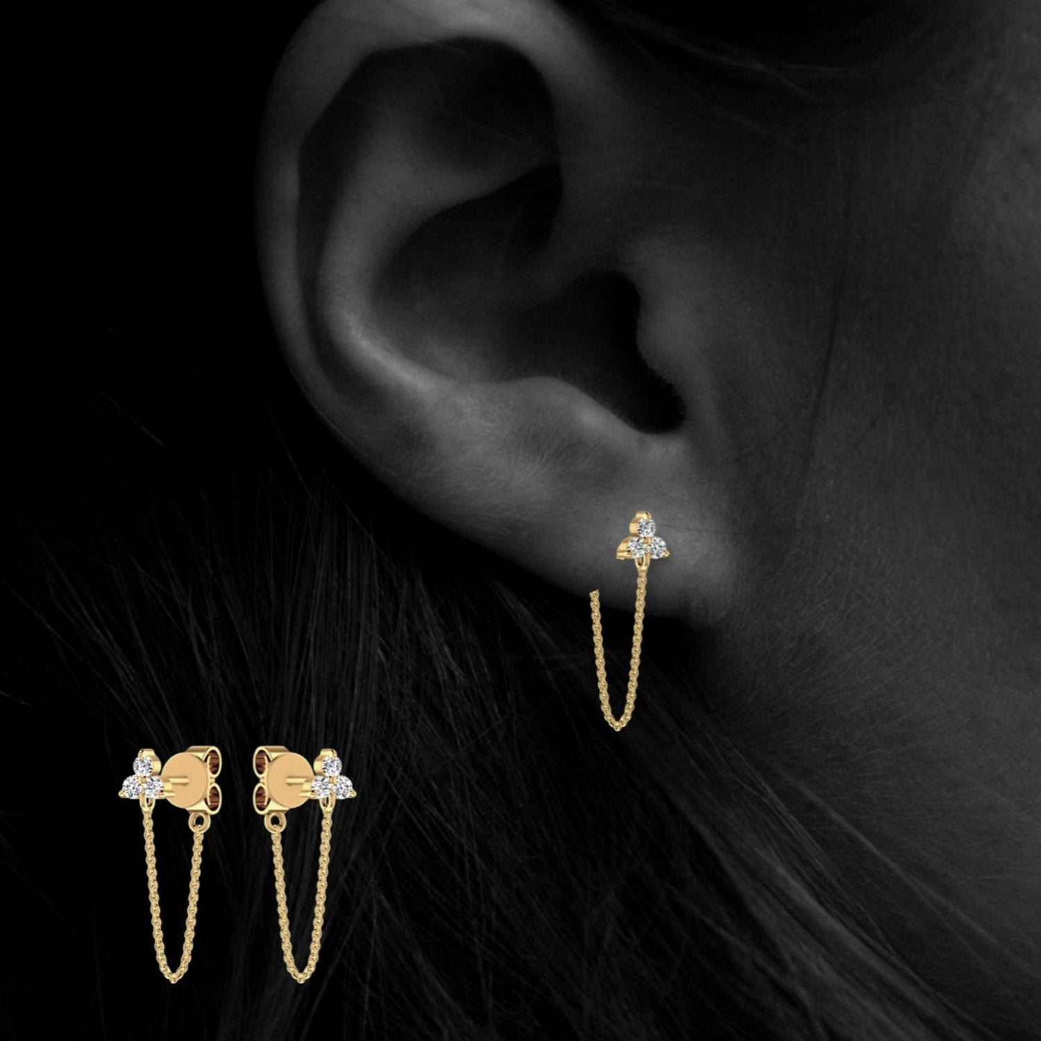 Diamond Earrings In Yellow Gold Trilogy Chain Wrap Around Drop