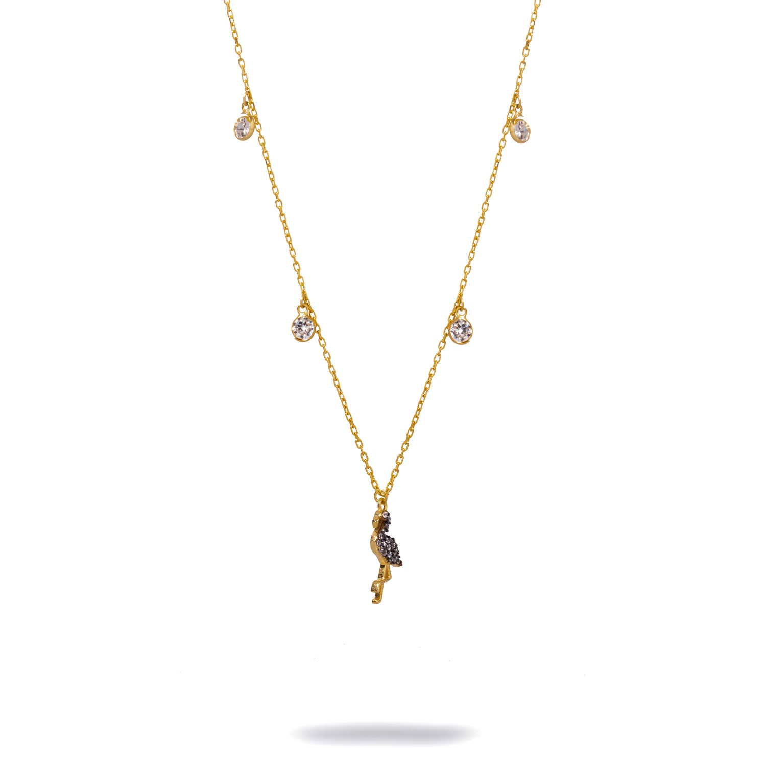 Diamond Flamingo Elegance Gold Chain Necklace - Gold