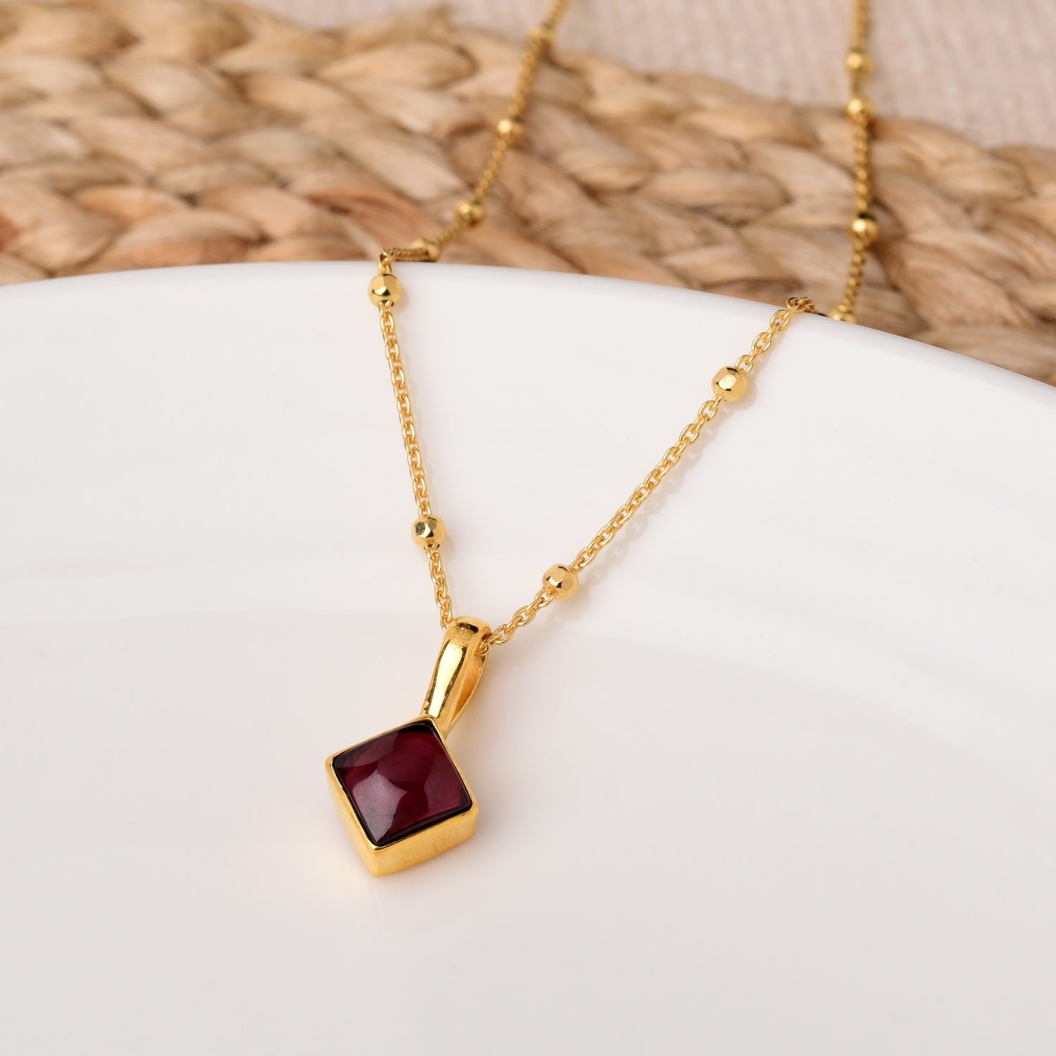 Diamond Garnet Necklace Birthstone January Gold Plated Sterling Silver