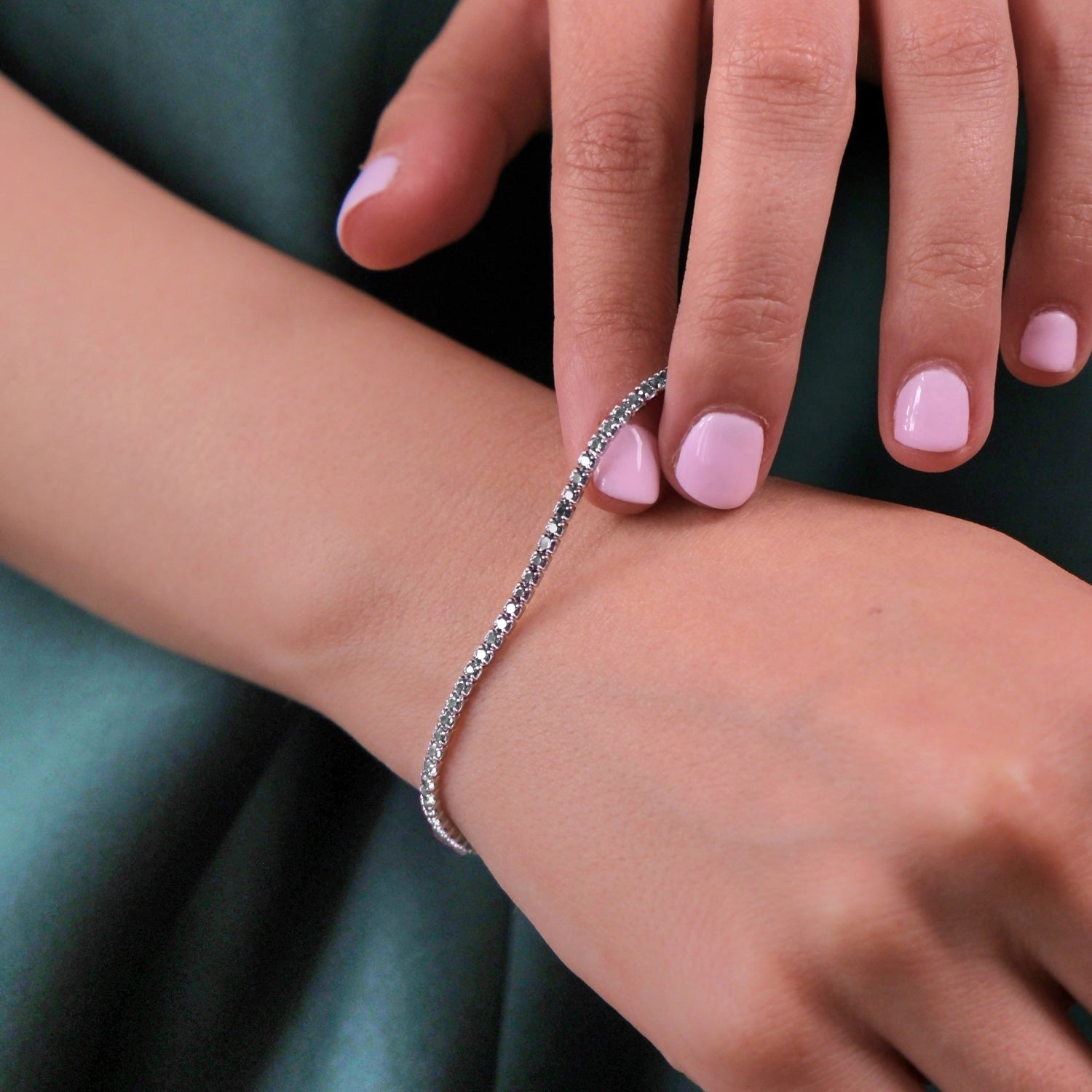 Diamond Gemstone Sterling Silver Tennis Bracelet