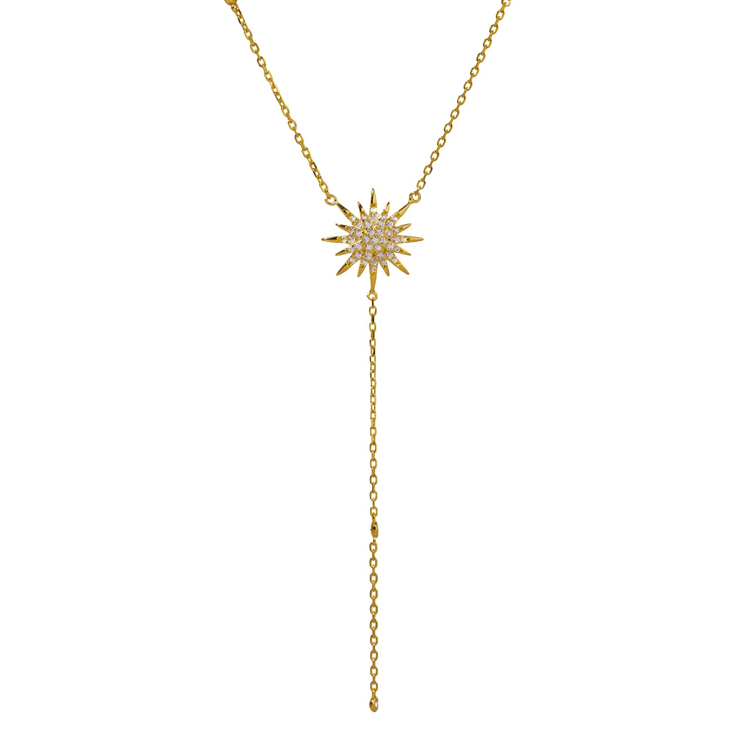 Diamond & Gold Sun Pendant Fashion Design Necklace - Gold
