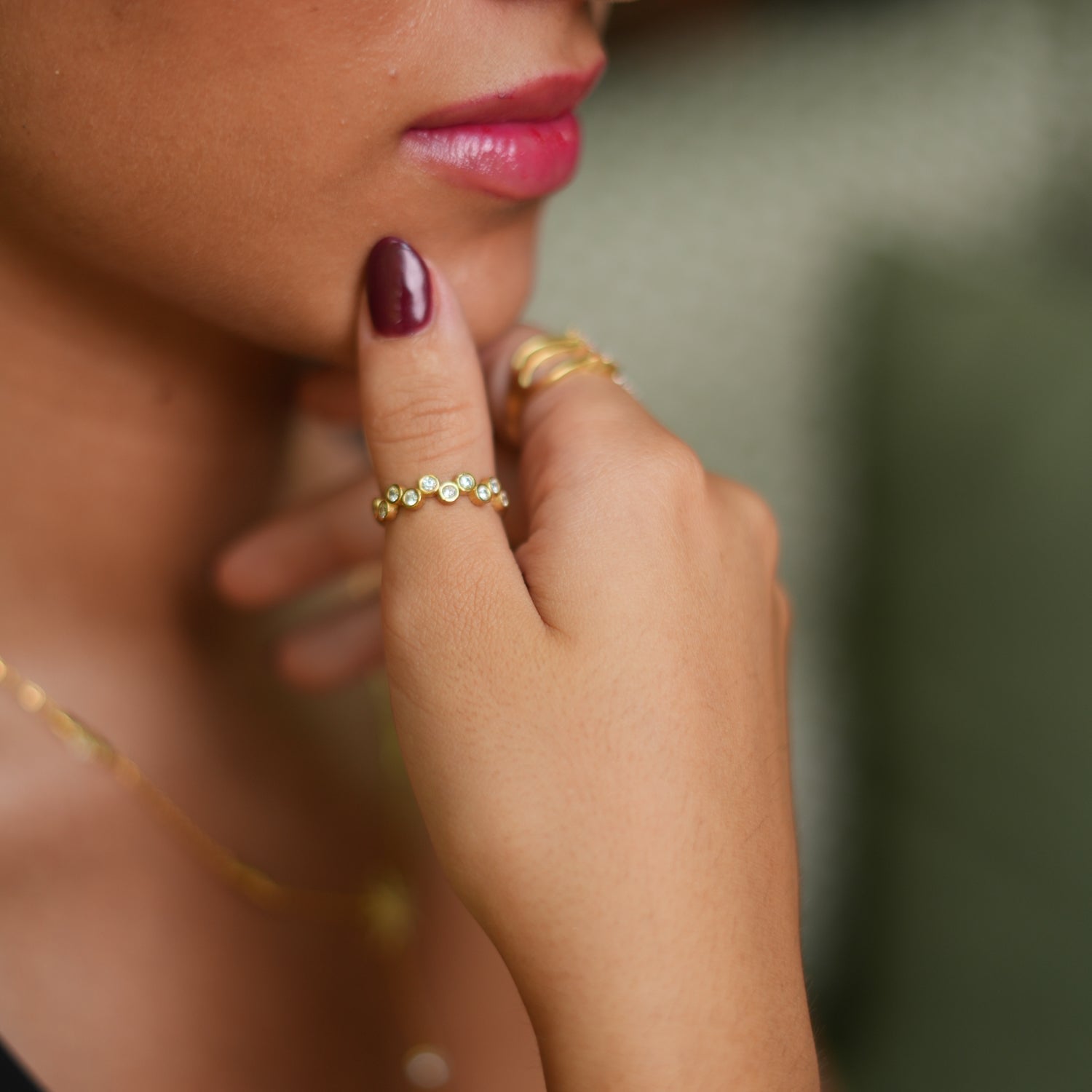 Diamond & Gold Zig Zag Stackable Adjustable Ring - Gold