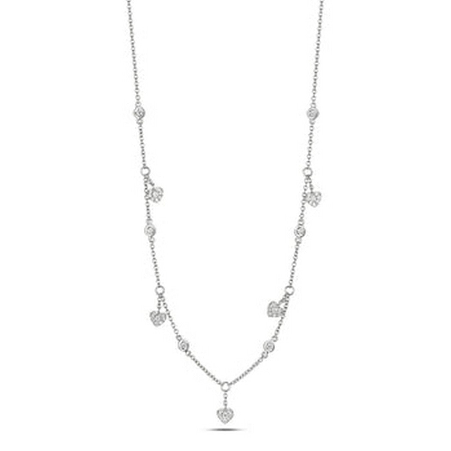 Diamond Heart Charms Necklace In White Gold Half Carat