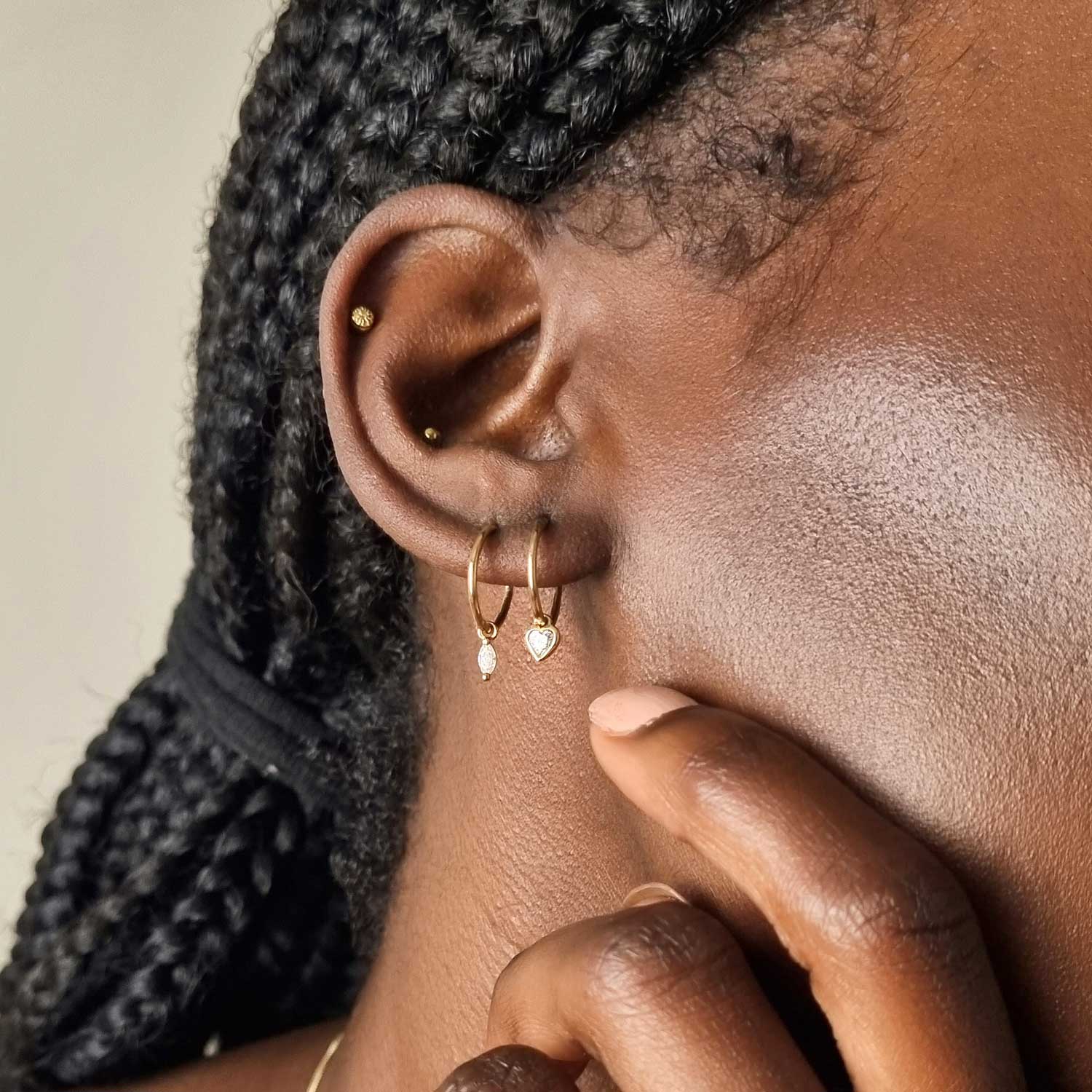 Diamond Heart Clicker Hoop Earrings - Gold