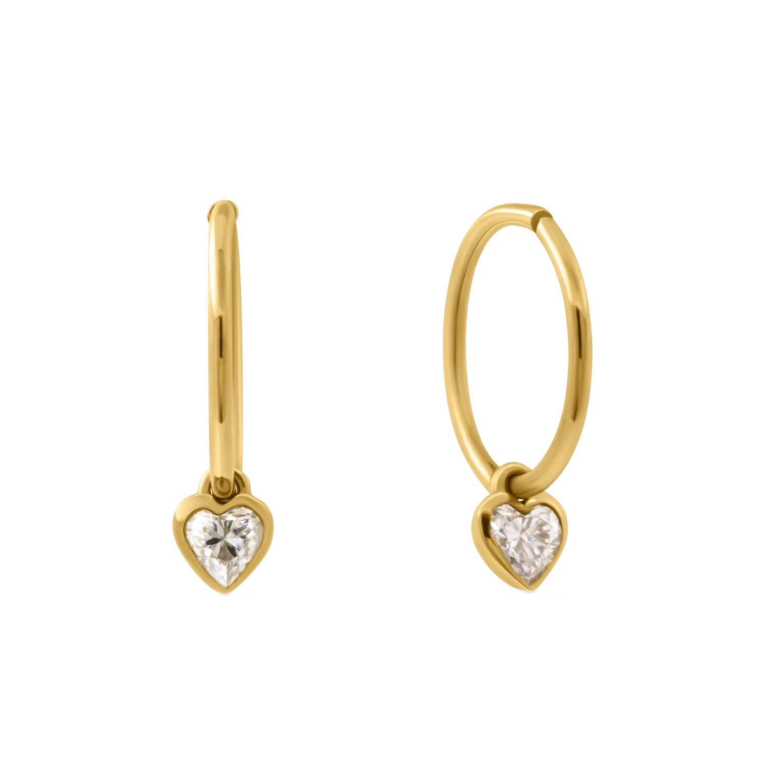 Diamond Heart Clicker Hoop Earrings - Gold