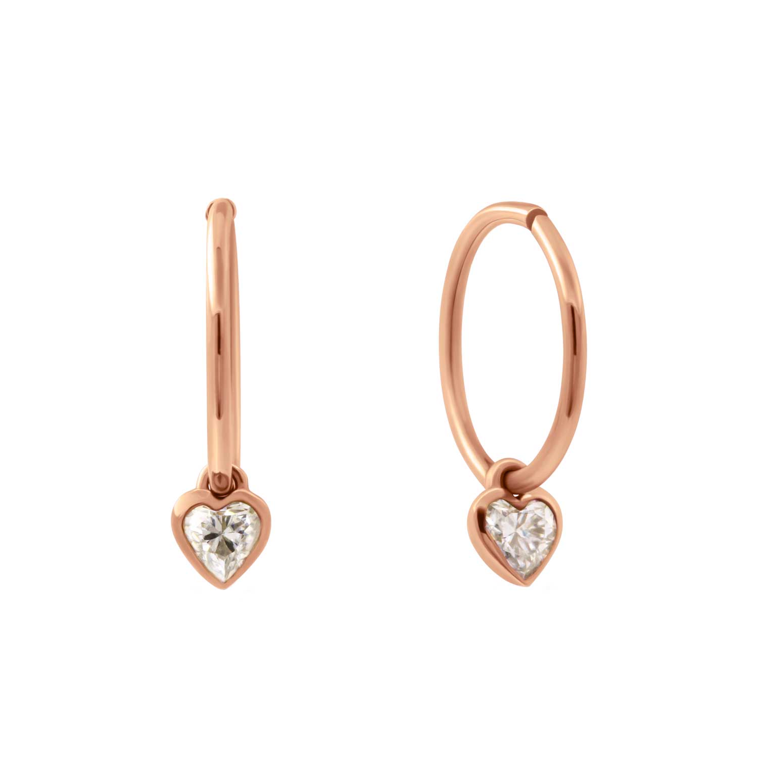 Diamond Heart Clicker Hoop Earrings - Rose Gold