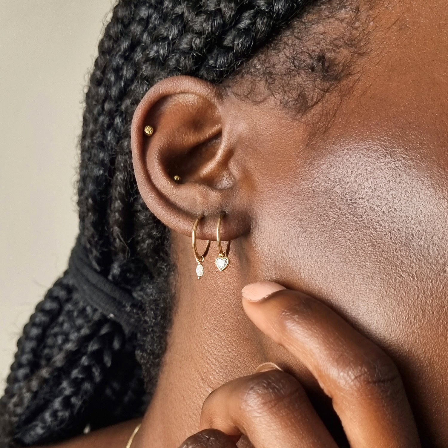 Diamond Heart Clicker Hoop Earrings - Rose Gold