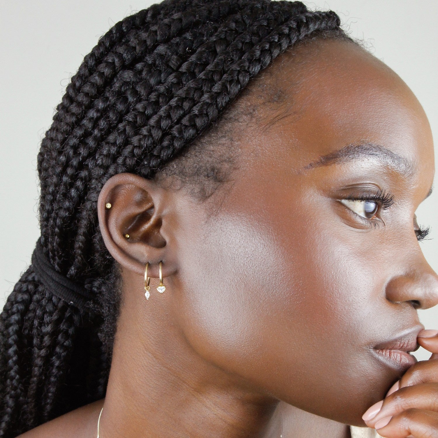 Diamond Heart Clicker Hoop Earrings - Silver