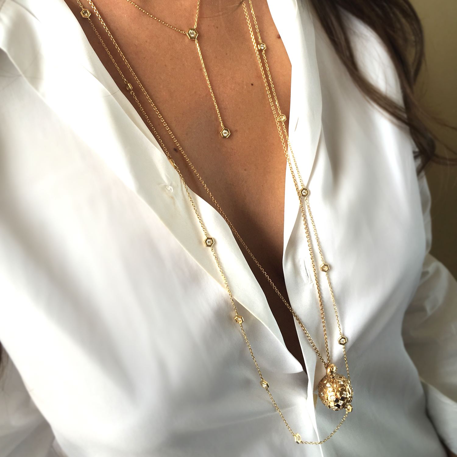 Diamond Honeycomb Y Necklace