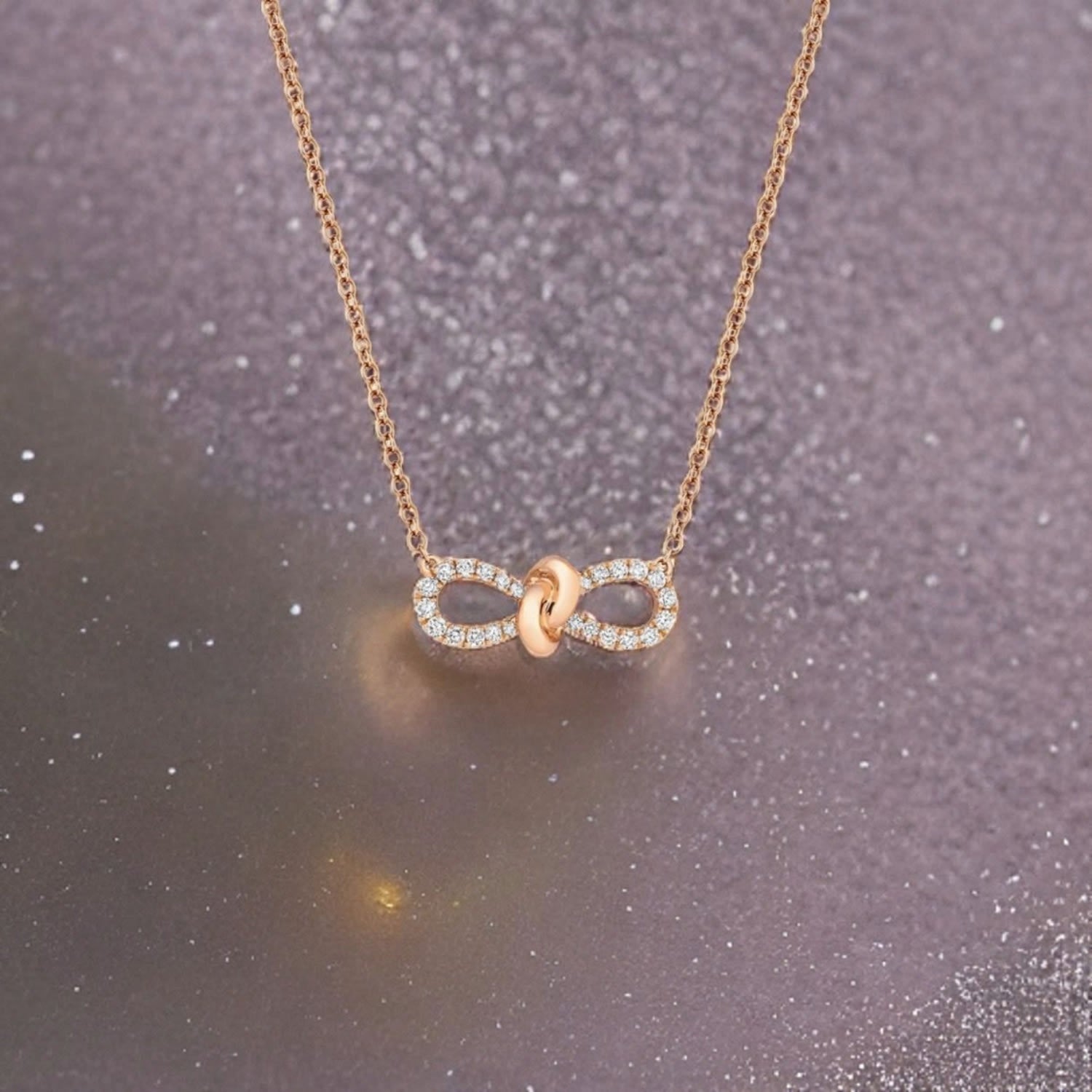 White Gold & Diamond Bow Ribbon Necklace
