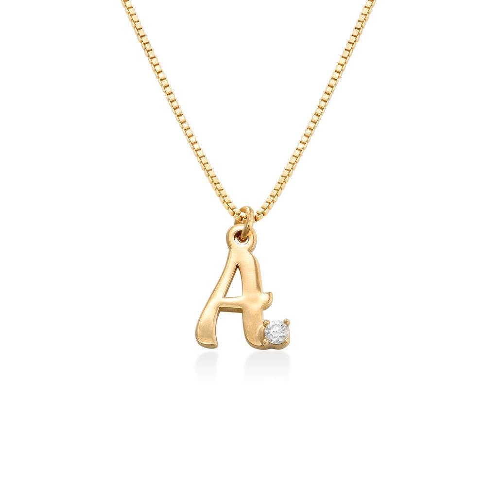 Diamond Initial Necklace in 18K Gold Plating - Letter Necklace - Initial Pendant with Diamond
