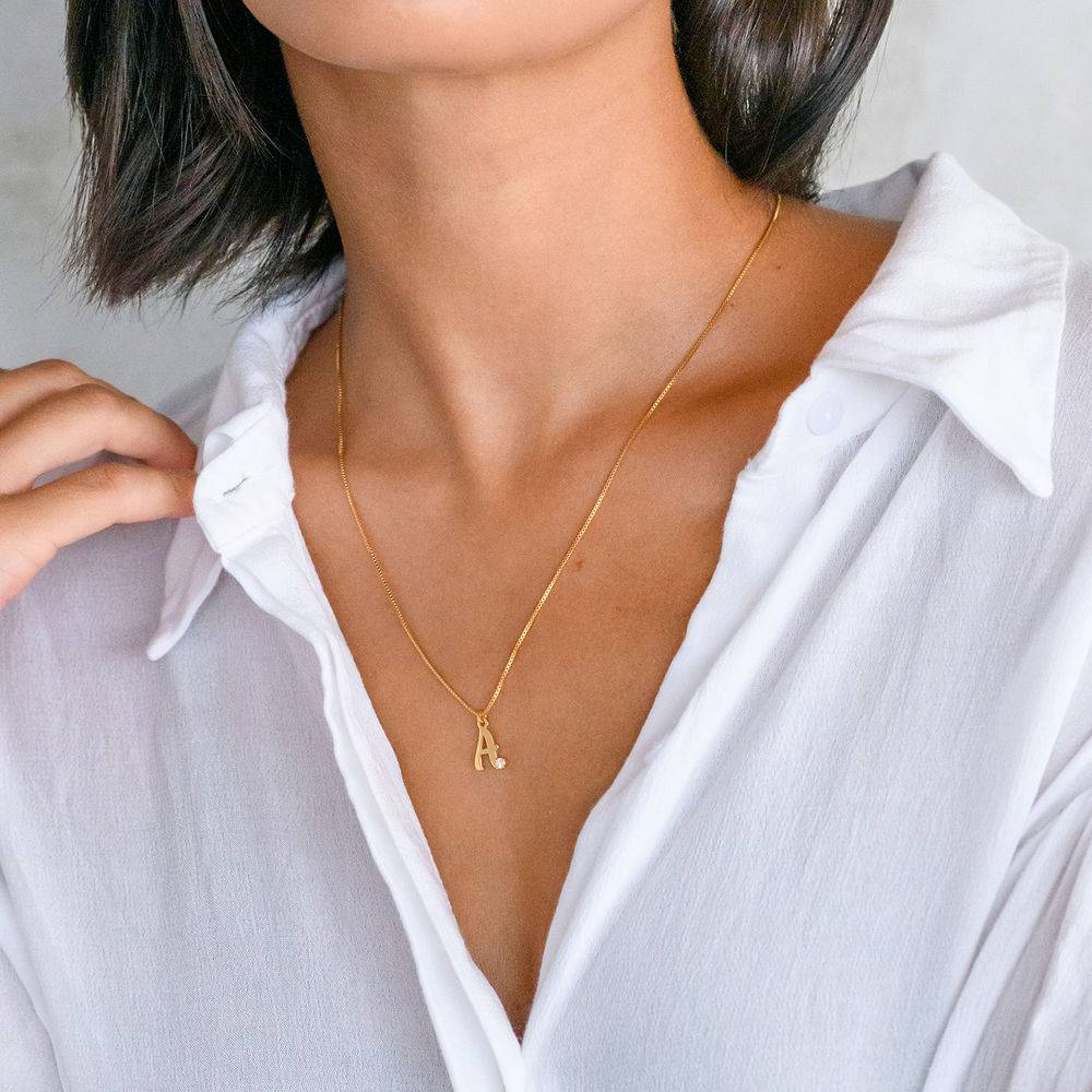 Diamond Initial Necklace in 18K Gold Plating - Letter Necklace - Initial Pendant with Diamond