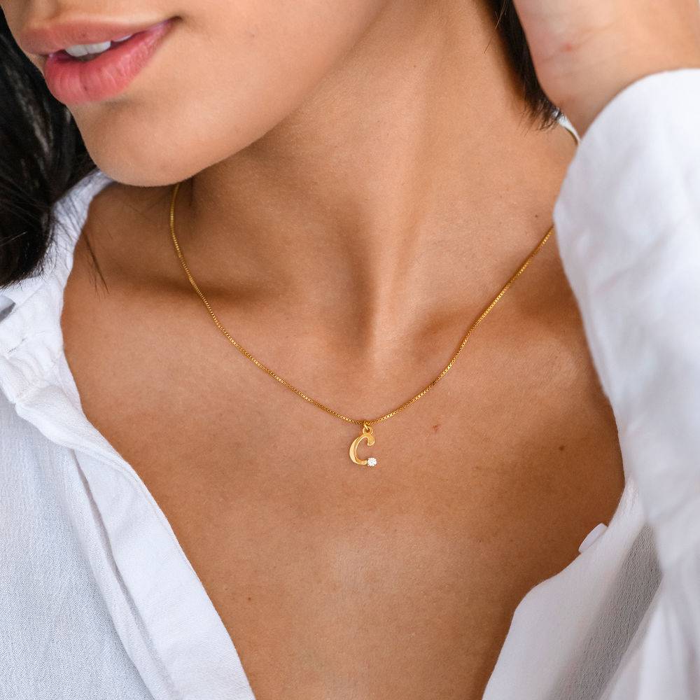 Diamond Initial Necklace in 18K Gold Vermeil - Letter Necklace - Initial Pendant with Diamond