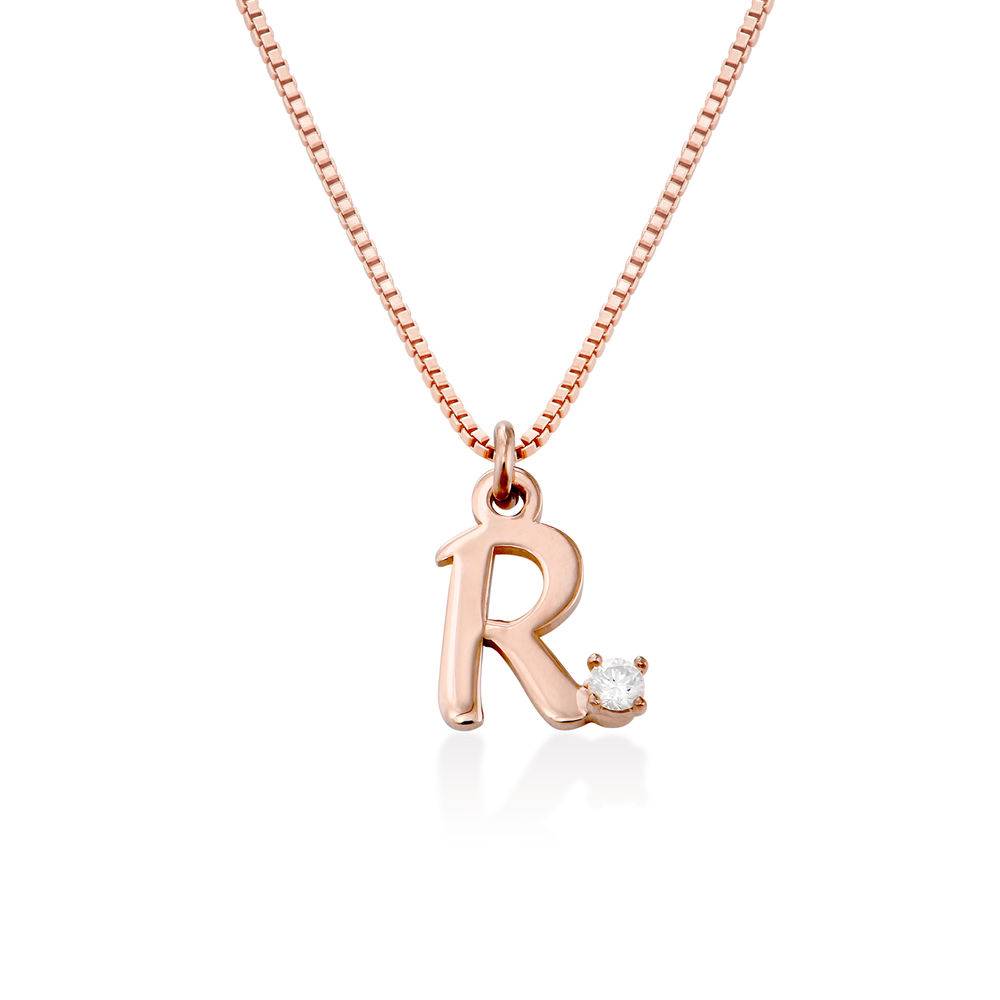 Diamond Initial Necklace in 18K Rose Gold Plating - Letter Necklace - Initial Pendant with Diamond