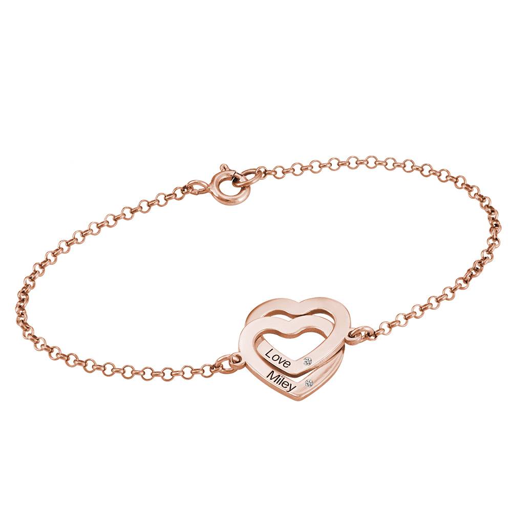 Claire Interlocking Adjustable Hearts Bracelet in Rose Gold Plated with Diamonds