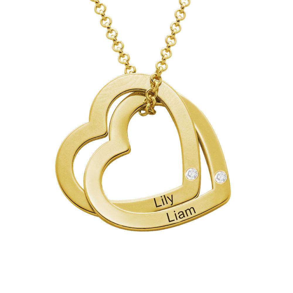 Claire Interlocking Hearts Necklace in Gold Plated with Diamonds