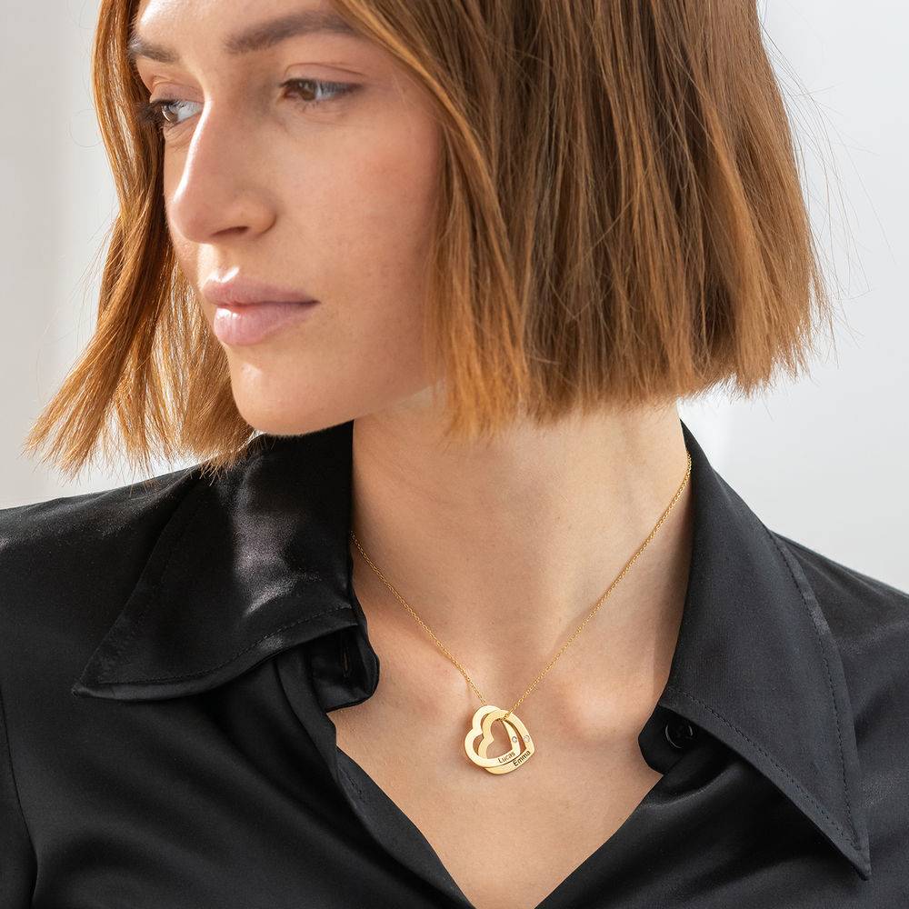 Claire Interlocking Hearts Necklace in Gold Plated with Diamonds